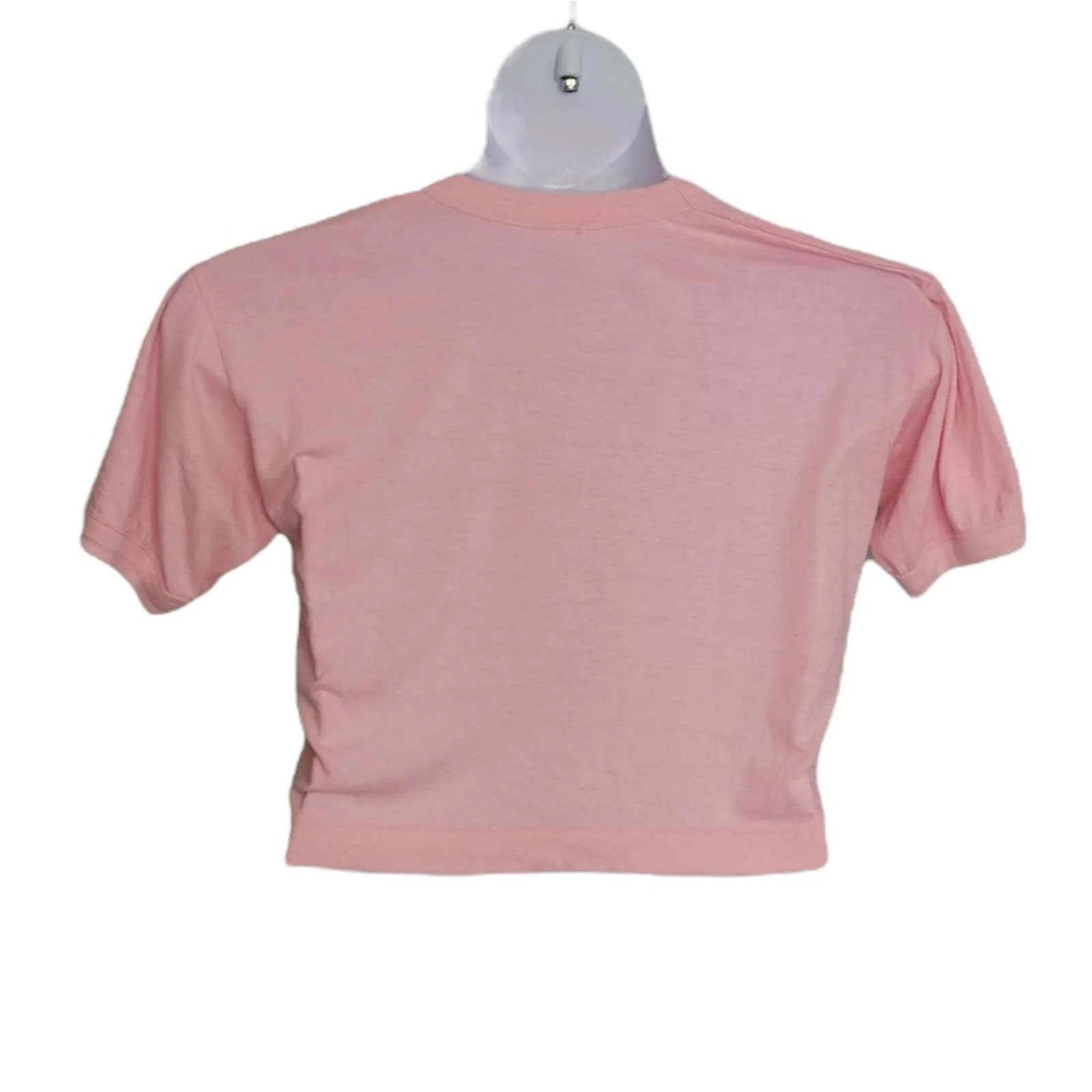 Vintage 80s Crop Top T-Shirt Pink Single Stitch Ringer Rehoboth Beach M by Rehoboth Beach - Image 2