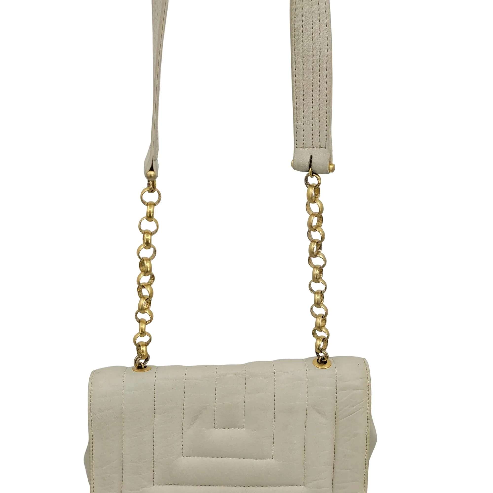 Vintage 80s Crossbody Bag Leather Quilted Gold Chain Cream by Jay Herbert by Sharif - Image 11