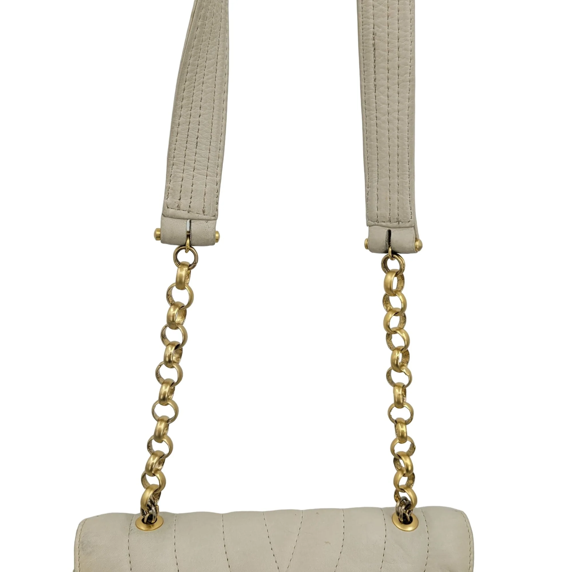 Vintage 80s Crossbody Bag Leather Quilted Gold Chain Cream by Jay Herbert by Sharif - Image 13