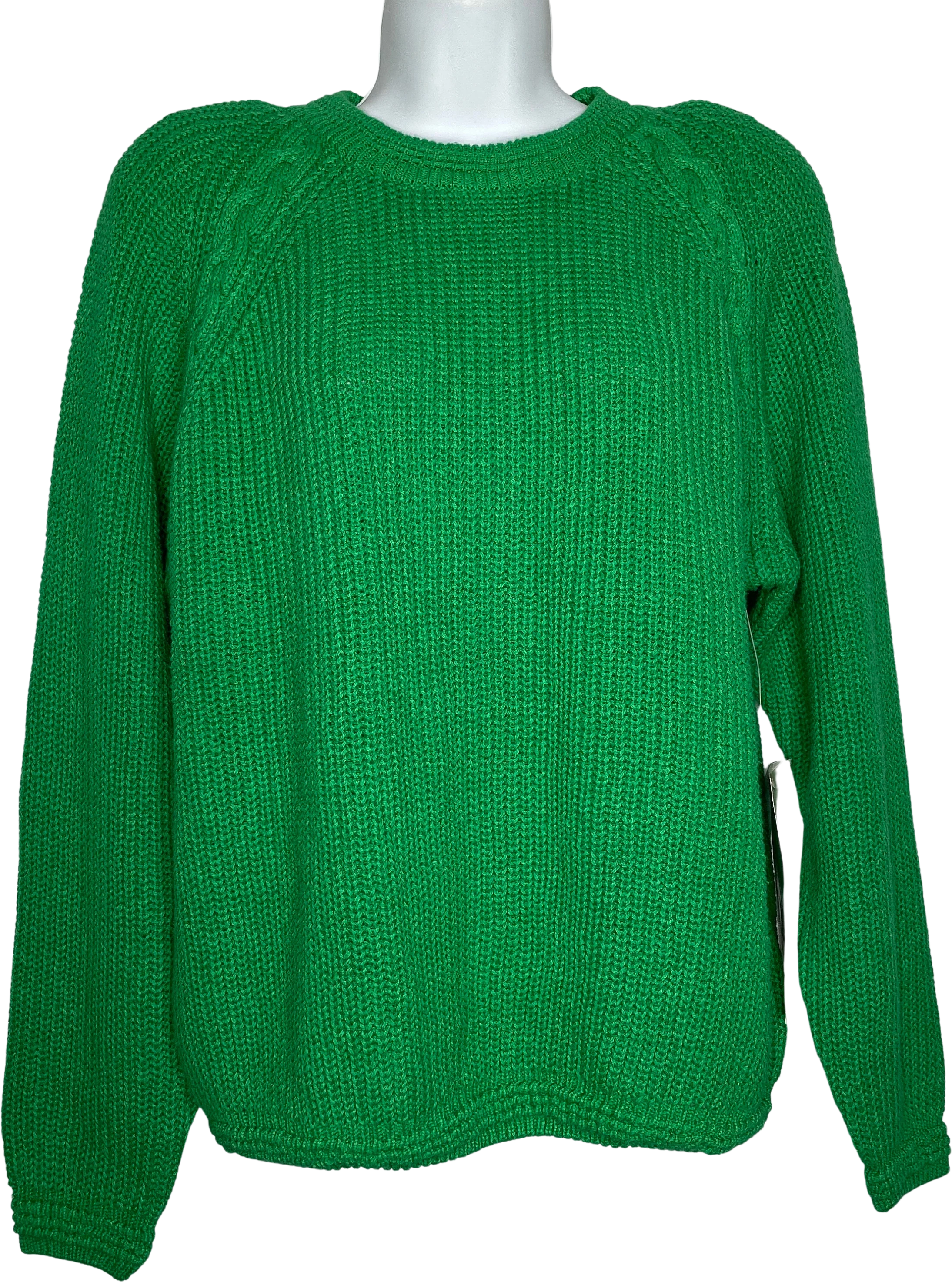 Vintage 80s Deadstock Chaus Sport Kelly Green Cable Knit Jumper Sweater by Chaus Sport Additions