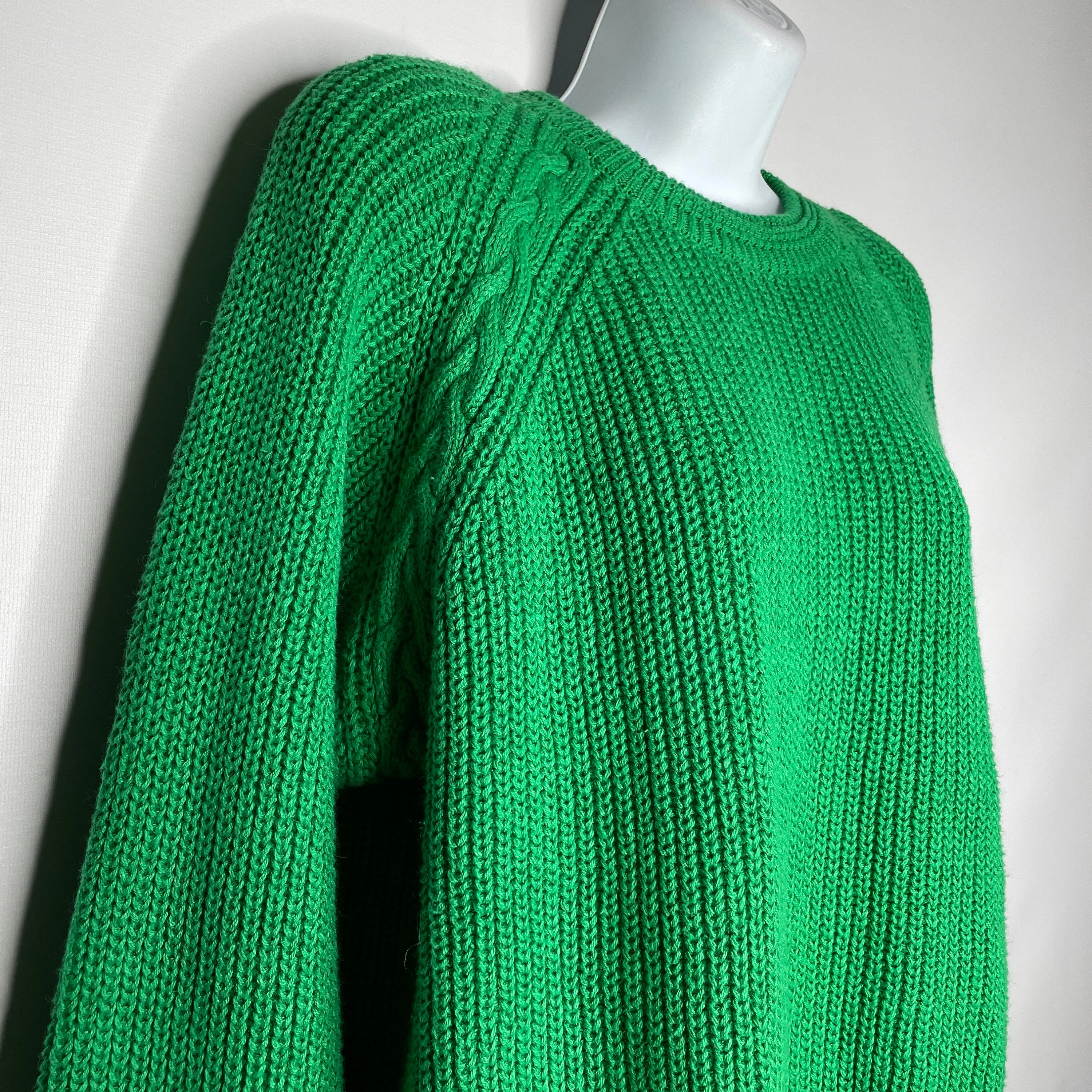 Vintage 80s Deadstock Chaus Sport Kelly Green Cable Knit Jumper Sweater by Chaus Sport Additions - Image 4