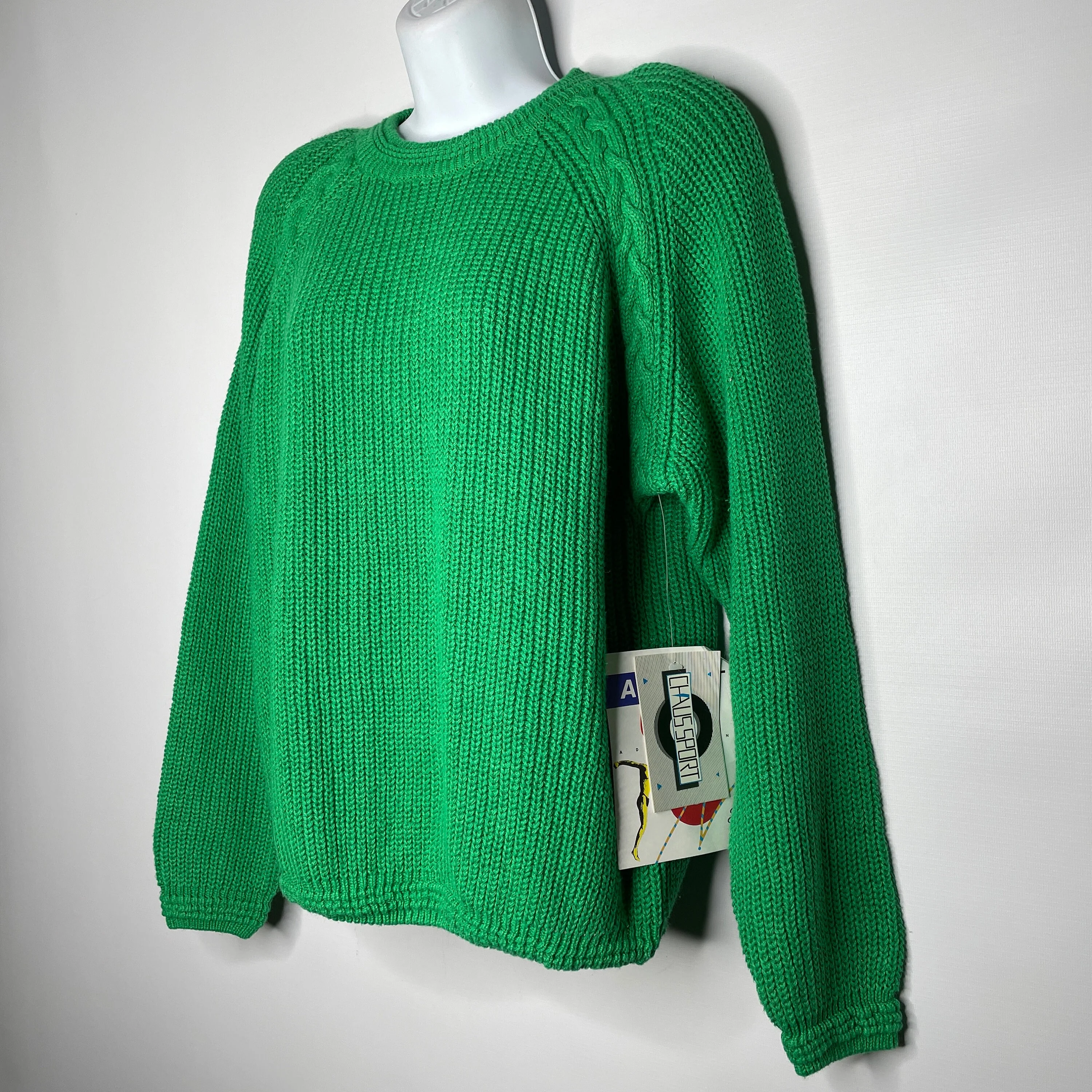 Vintage 80s Deadstock Chaus Sport Kelly Green Cable Knit Jumper Sweater by Chaus Sport Additions - Image 6