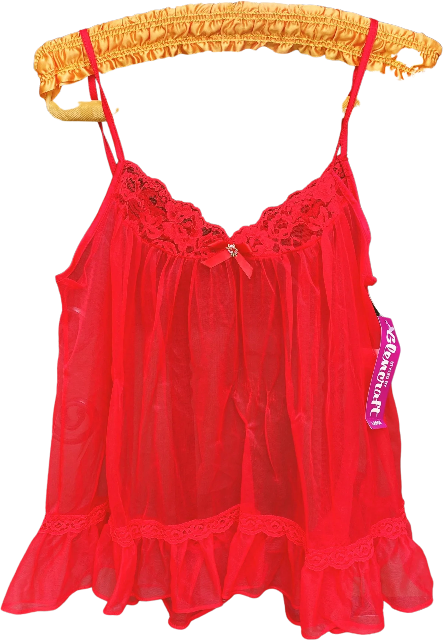 Vintage 80s Deadstock New with Tags Glencraft Ilgwu Union Made Cherry Red Lingerie Camisole Lace Babydoll Top M L