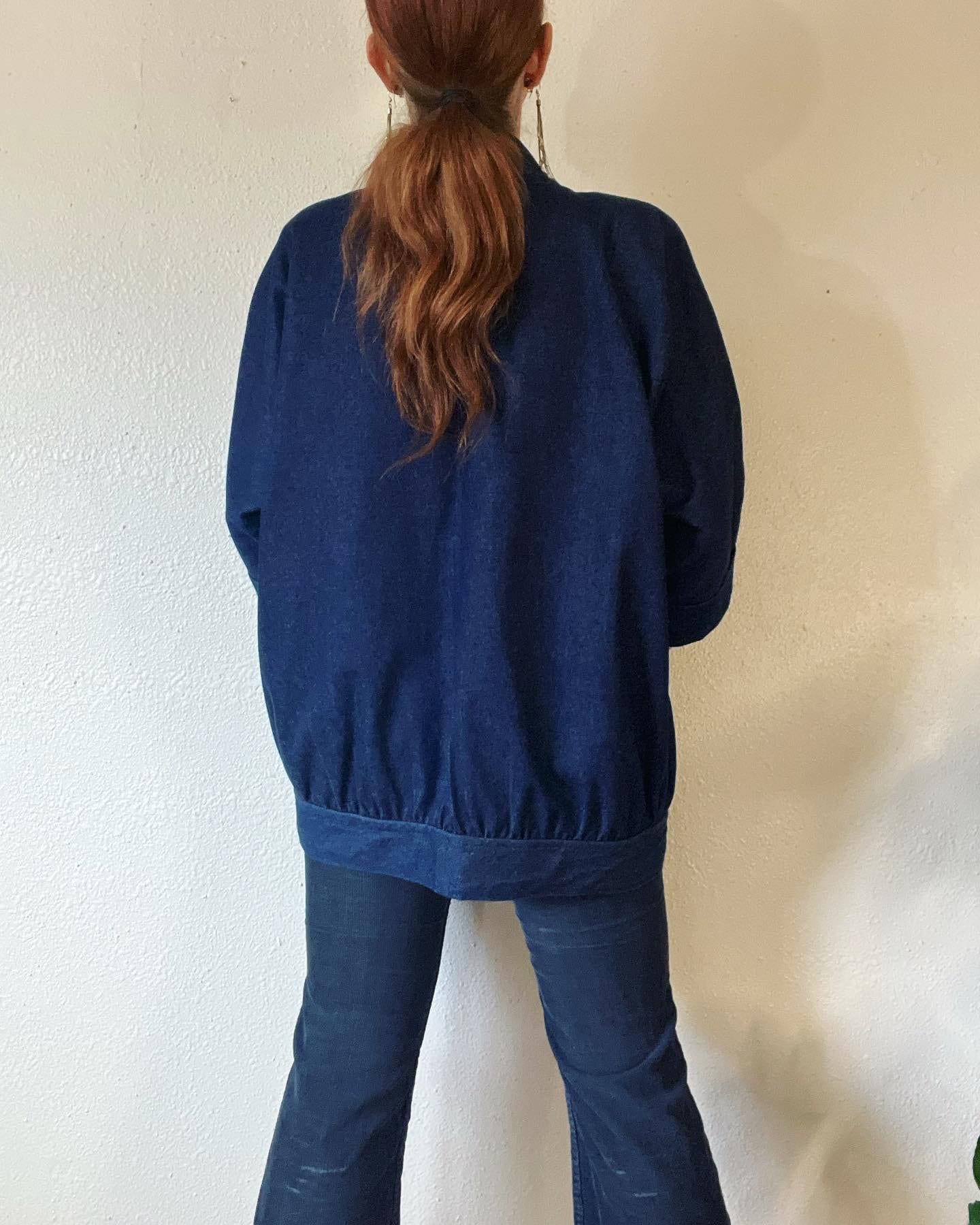 Vintage 80s Denim Dolman Sleeve Cocoon Coat with Shawl Collar by Jaylan Of California - Image 2