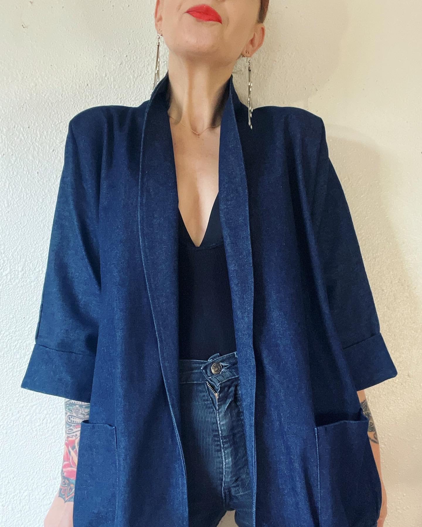 Vintage 80s Denim Dolman Sleeve Cocoon Coat with Shawl Collar by Jaylan Of California - Image 5