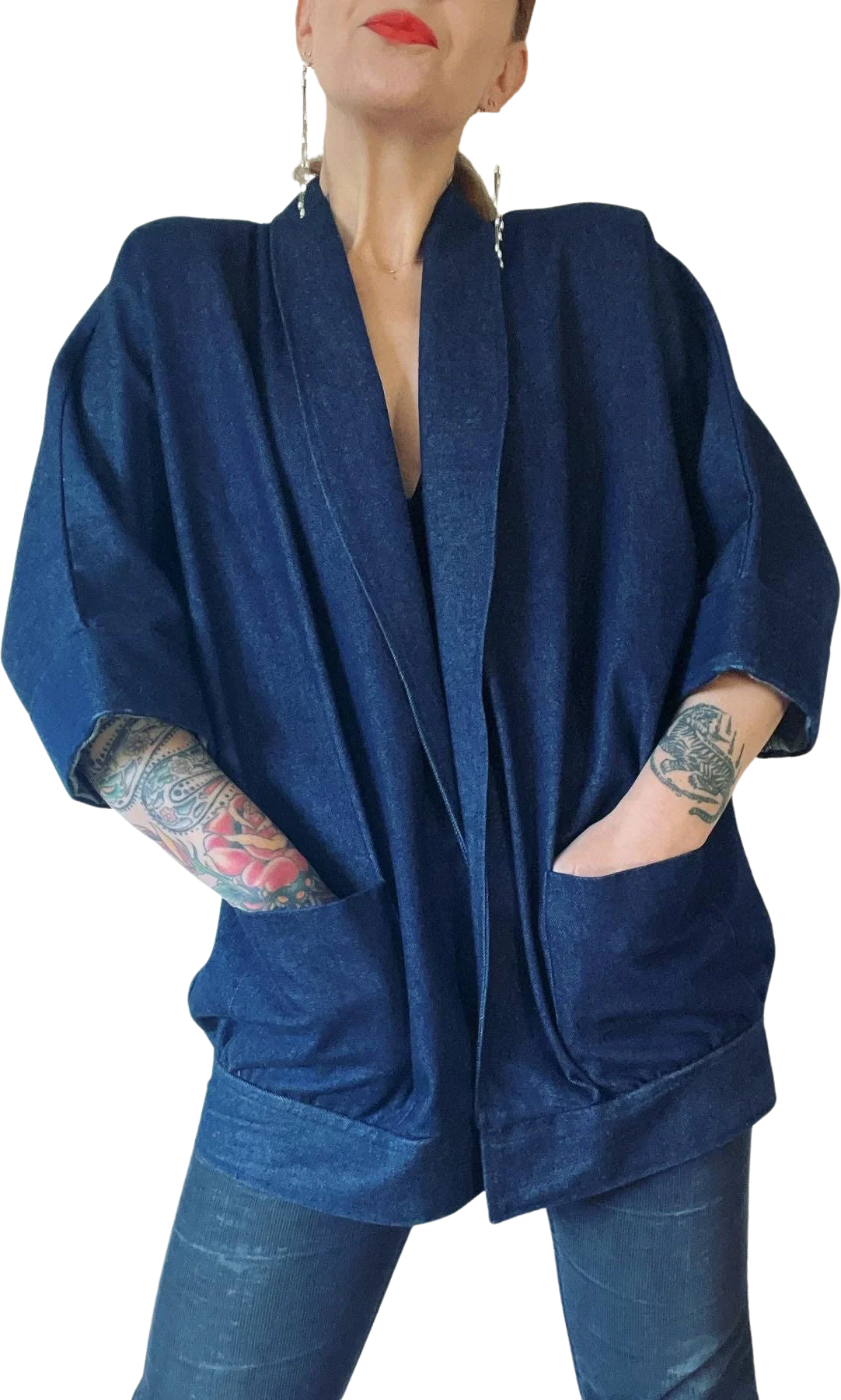 Vintage 80s Denim Dolman Sleeve Cocoon Coat with Shawl Collar by Jaylan Of California - Image 6
