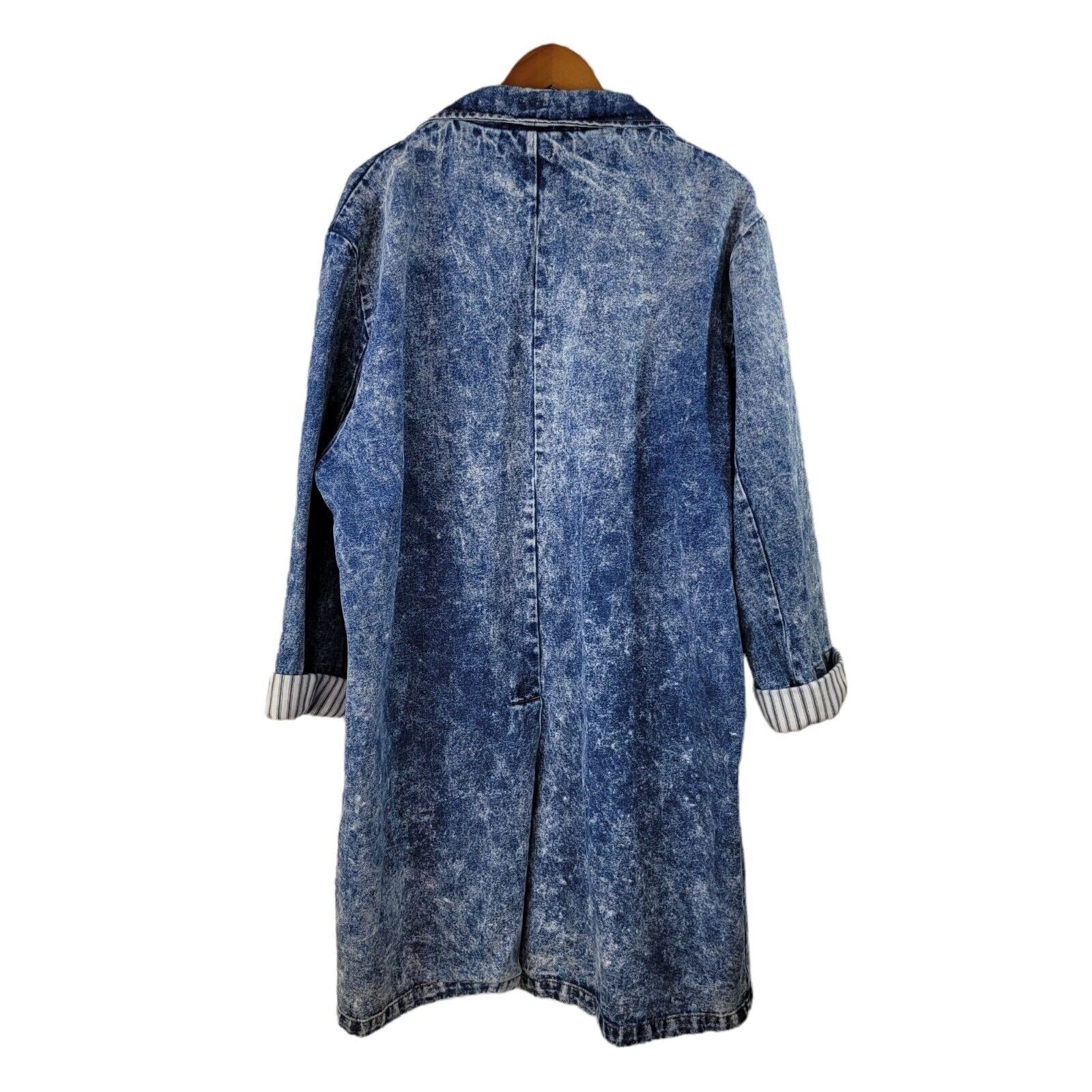 Vintage 80s Denim Trench Coat Jacket Blue Jean Size 16 Duster Acid Wash Western by Stefano - Image 2
