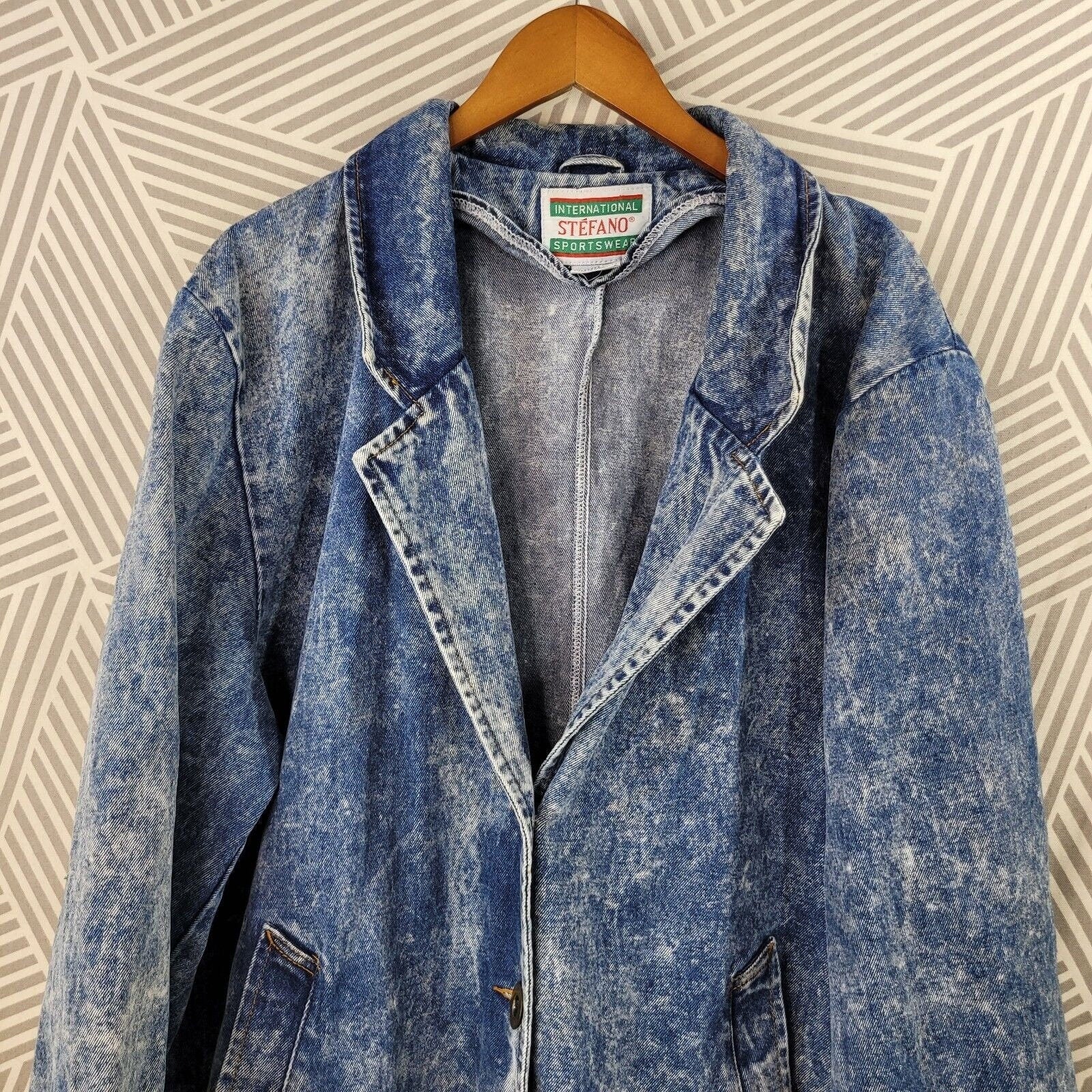 Vintage 80s Denim Trench Coat Jacket Blue Jean Size 16 Duster Acid Wash Western by Stefano - Image 4