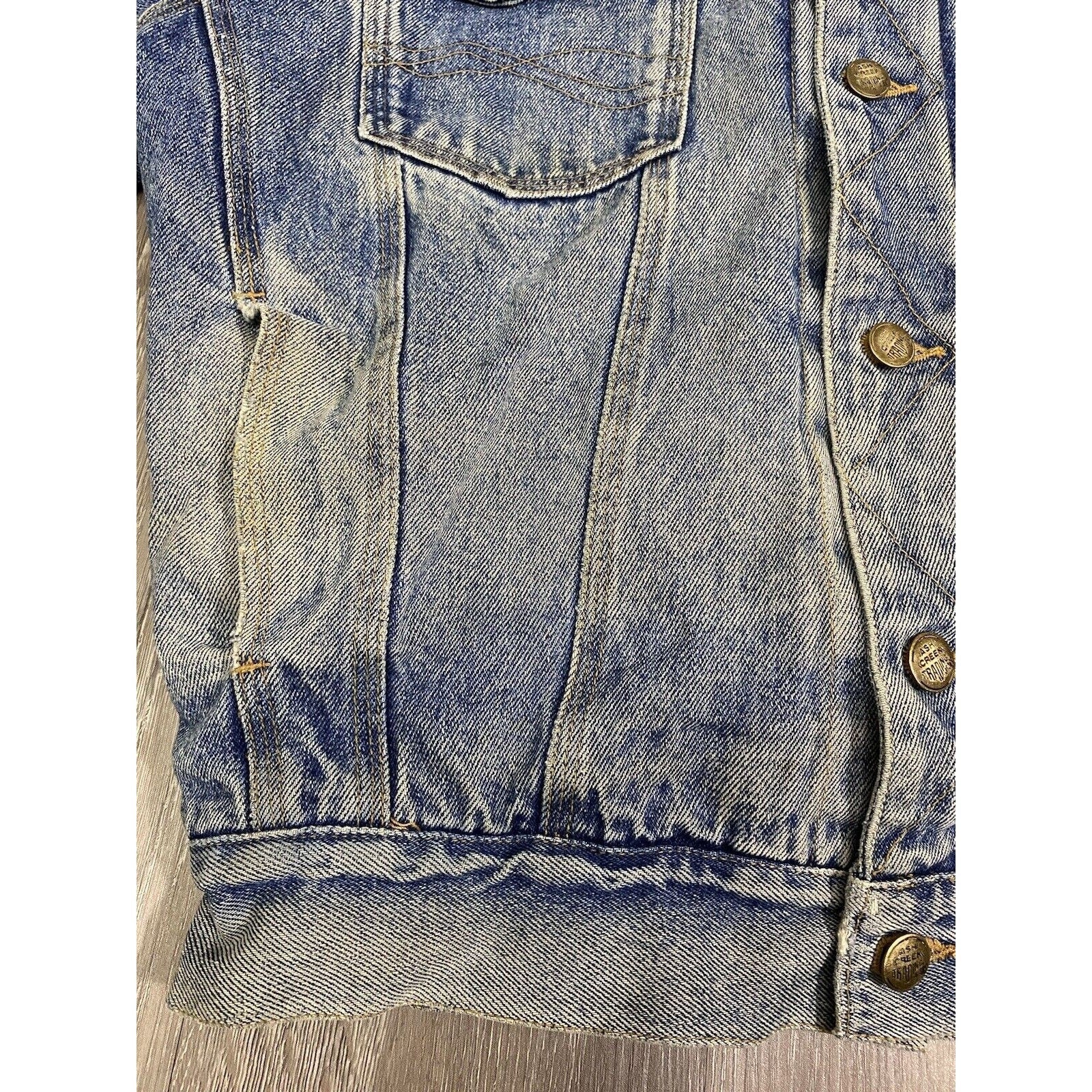Vintage 80s Denim Trucker Jacket Trashed Lined Hooded M Chore Barn Work Blue by Ash Creek Trading - Image 5