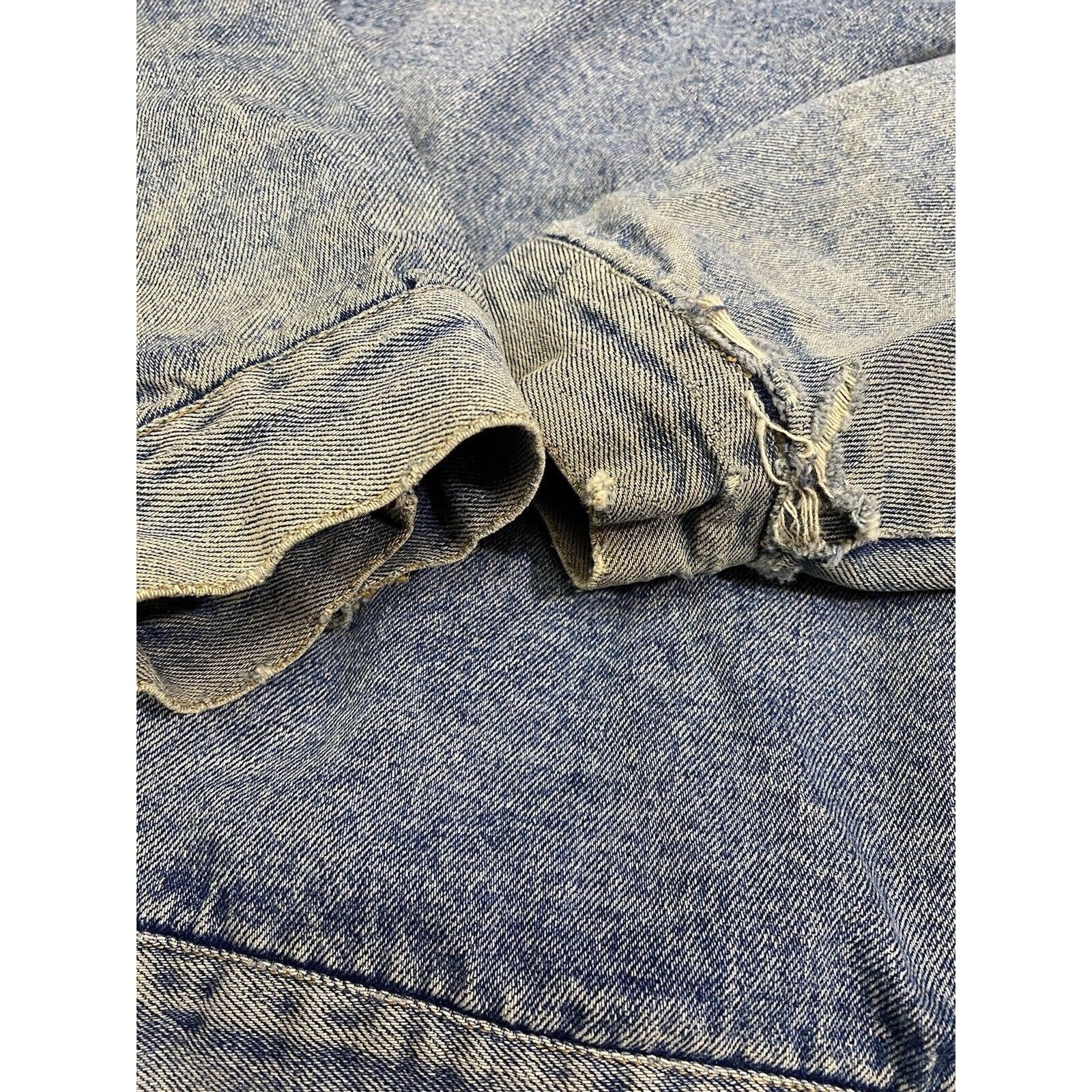 Vintage 80s Denim Trucker Jacket Trashed Lined Hooded M Chore Barn Work Blue by Ash Creek Trading - Image 7