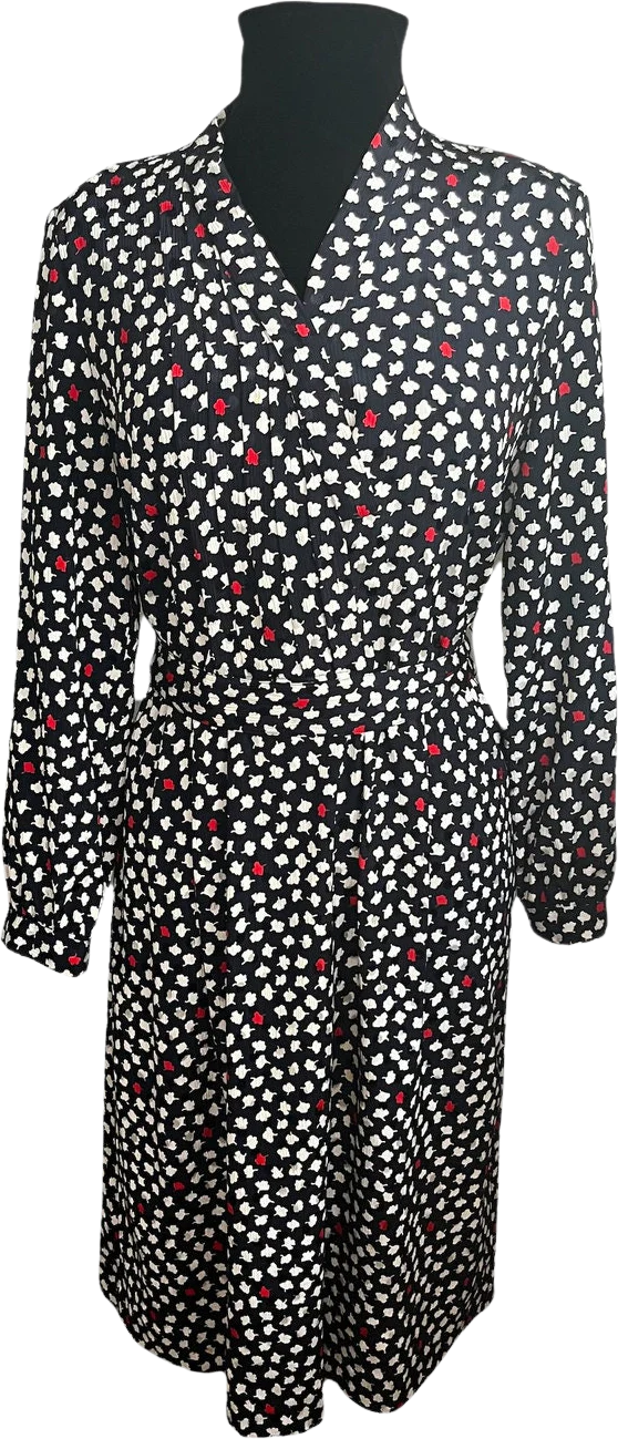 Vintage 80s Designer Blue White Abstract Fall Dress 12 Large/xl by Perrie Balmain