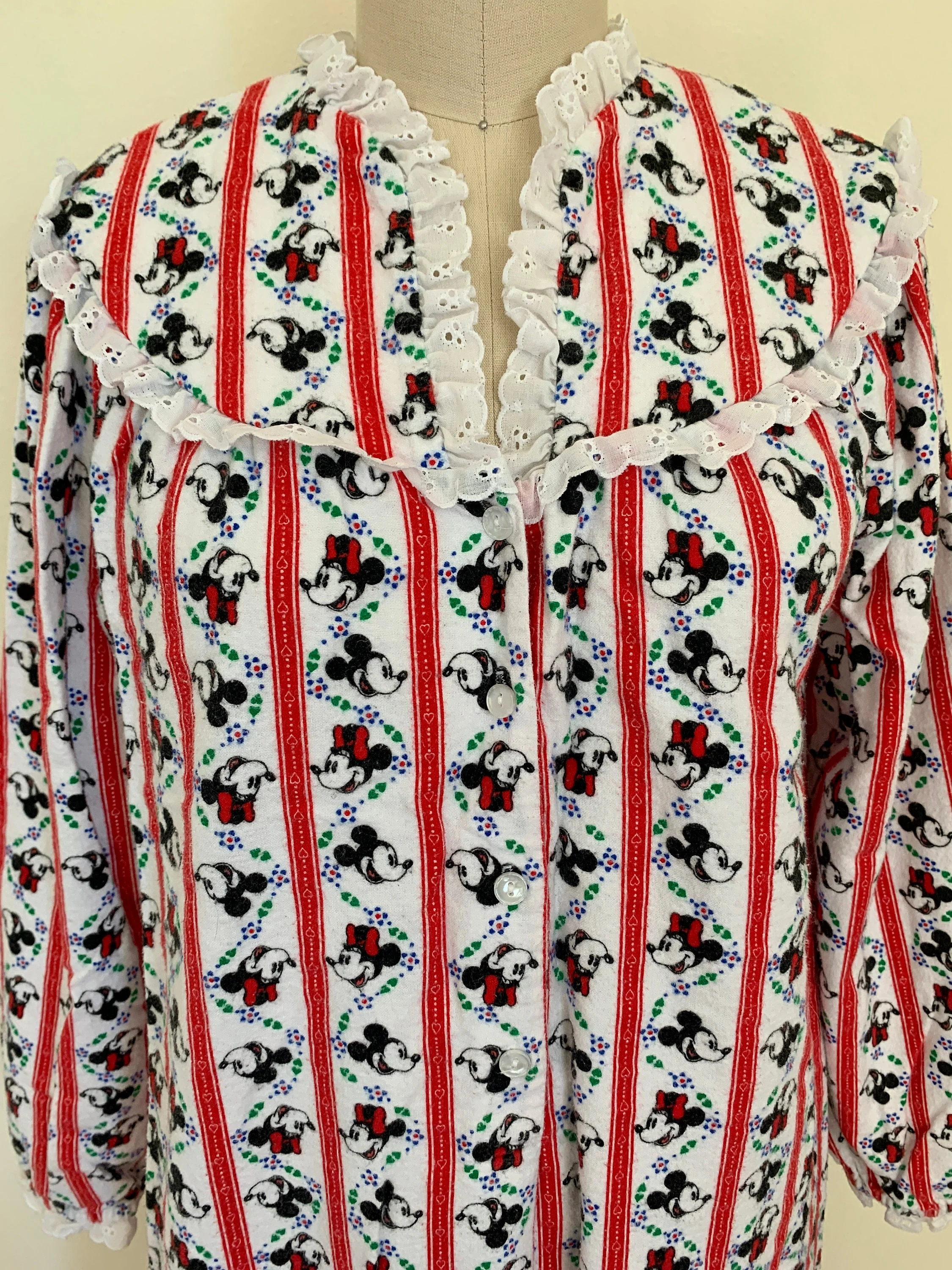 Vintage 80s Disney Mickey Mouse Soft Cotton Flannel Nightgown Sz M / L by Lanz of Salzburg - Image 4