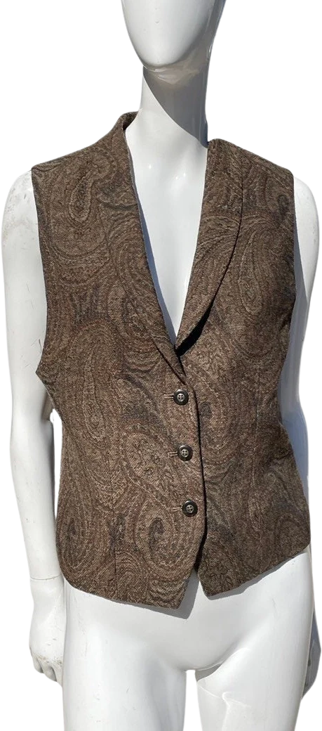 Vintage 80s Dkny Wool Vest Size 6 Paisley Pattern Top Blouse Sleeveless by Dkny