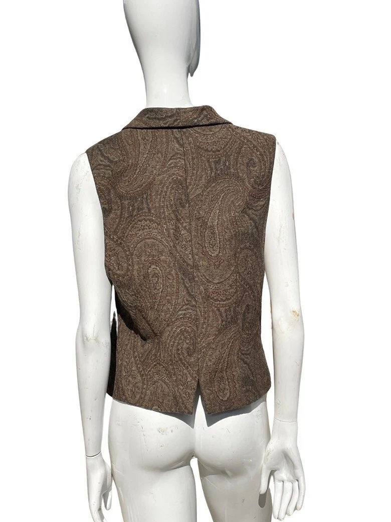 Vintage 80s Dkny Wool Vest Size 6 Paisley Pattern Top Blouse Sleeveless by Dkny - Image 2