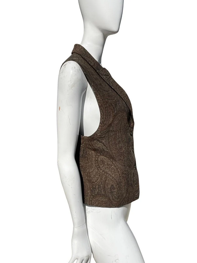 Vintage 80s Dkny Wool Vest Size 6 Paisley Pattern Top Blouse Sleeveless by Dkny - Image 3