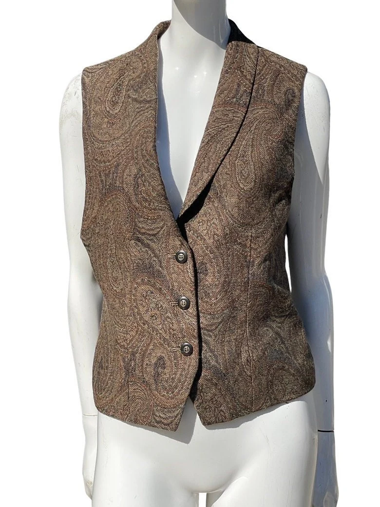 Vintage 80s Dkny Wool Vest Size 6 Paisley Pattern Top Blouse Sleeveless by Dkny - Image 4