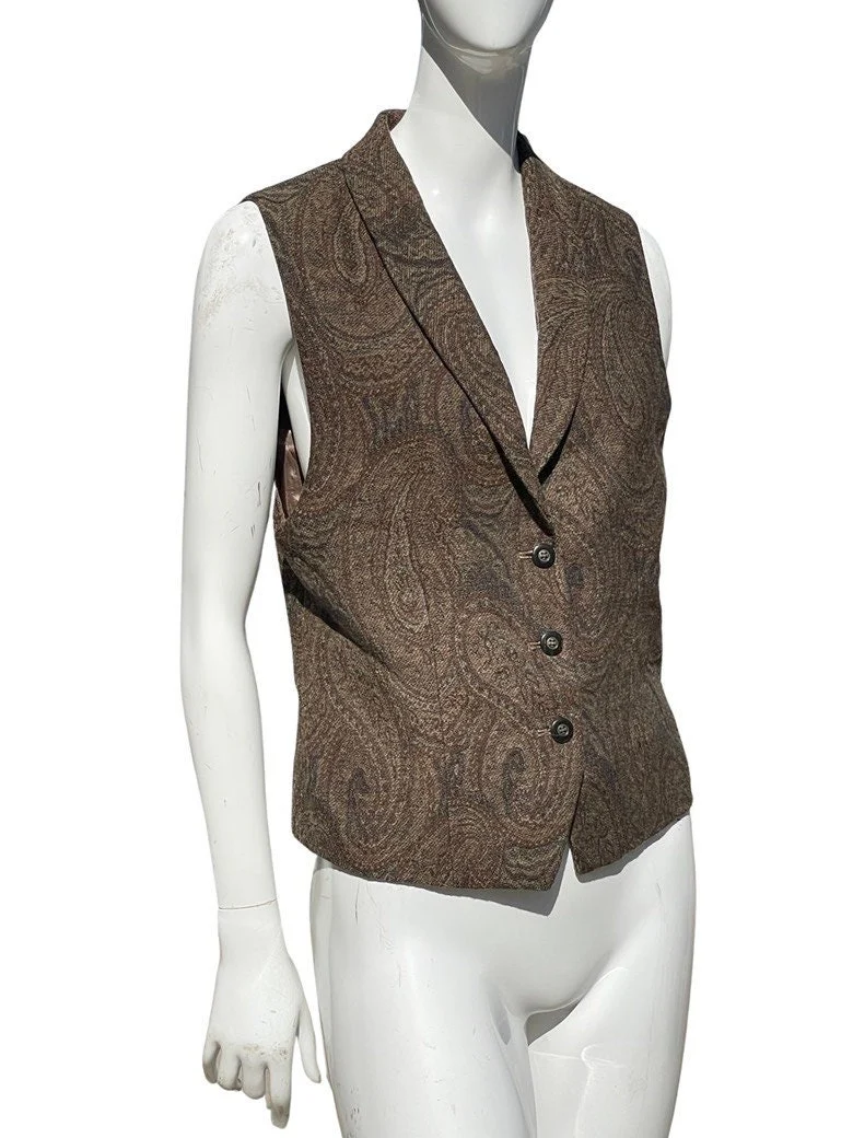 Vintage 80s Dkny Wool Vest Size 6 Paisley Pattern Top Blouse Sleeveless by Dkny - Image 5