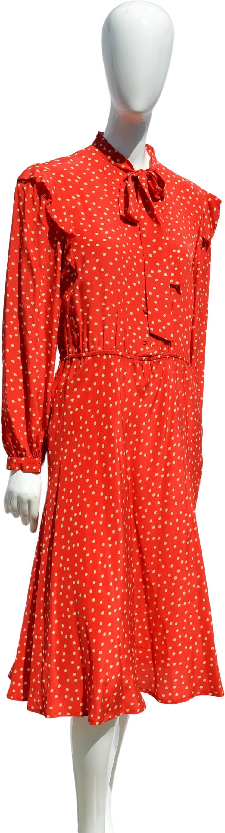 Vintage 80s Doing 40s Umi Collections Silk Polka Dot Dress Size 8 Pussy Bow Mint by Ann Crimmins