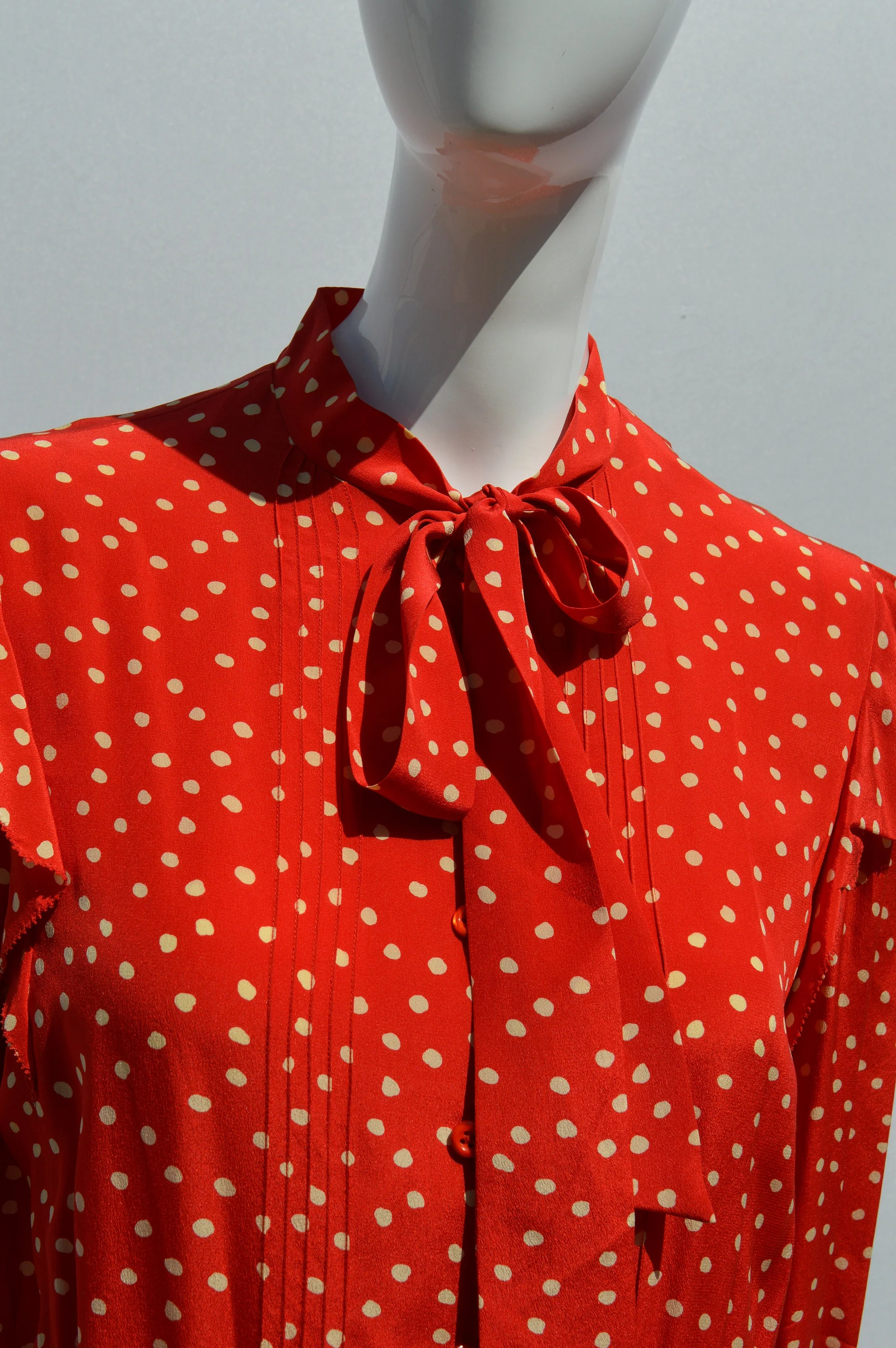 Vintage 80s Doing 40s Umi Collections Silk Polka Dot Dress Size 8 Pussy Bow Mint by Ann Crimmins - Image 8