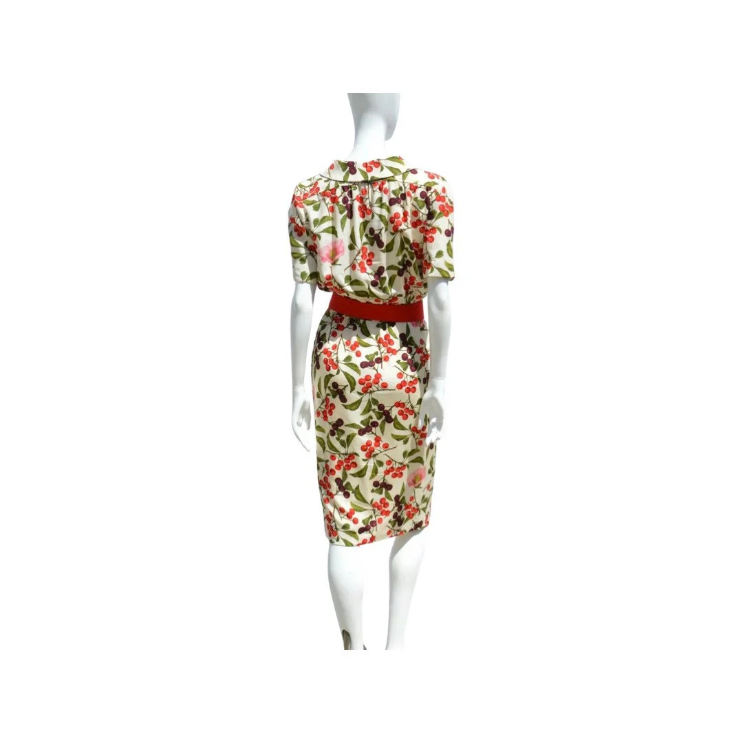 Vintage 80s Dress Cherries and Red Poppies Novelty Print Midi Dress by Valentino - Image 2