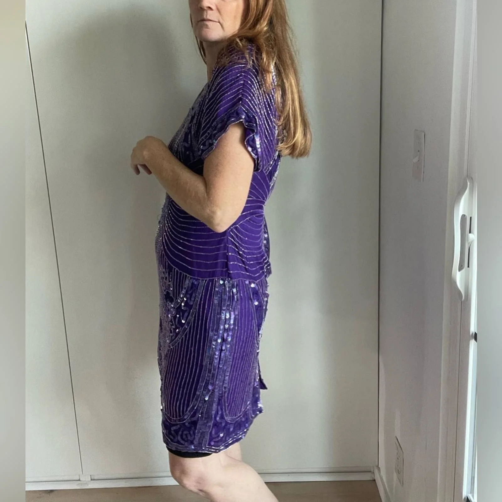 Vintage 80s Dress Fully Beaded Silk Mini Dress Great Gatsby Costume Roaring 20s - Image 3
