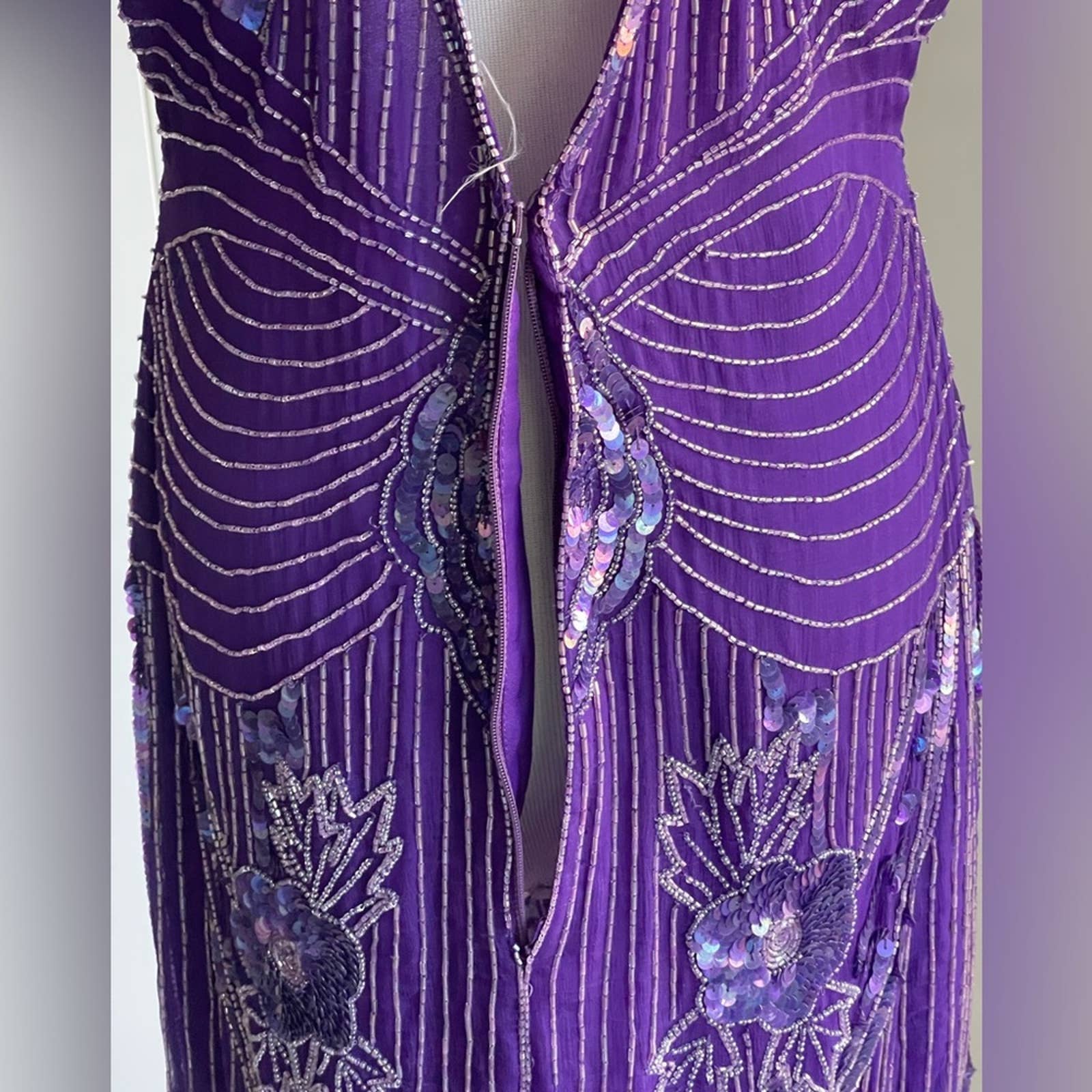 Vintage 80s Dress Fully Beaded Silk Mini Dress Great Gatsby Costume Roaring 20s - Image 9