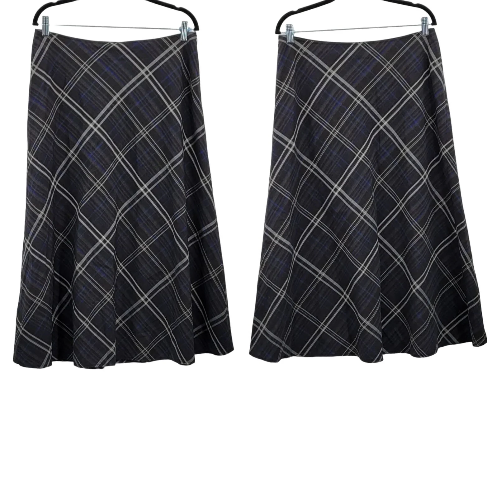 Vintage 80s East 5th Skirt Midi Plaid Charcoal Gray Plaid 14 Dark Academia by East 5th - Image 2
