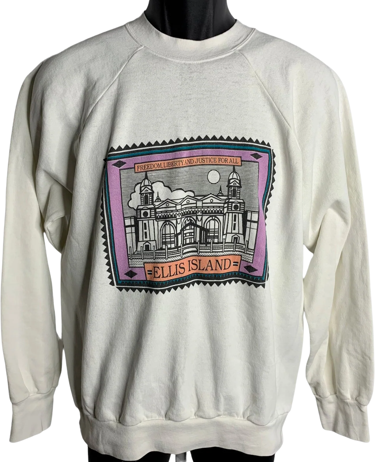 Vintage 80s Ellis Island Crewneck Sweatshirt Xl White Pullover Long Sleeves by Signal
