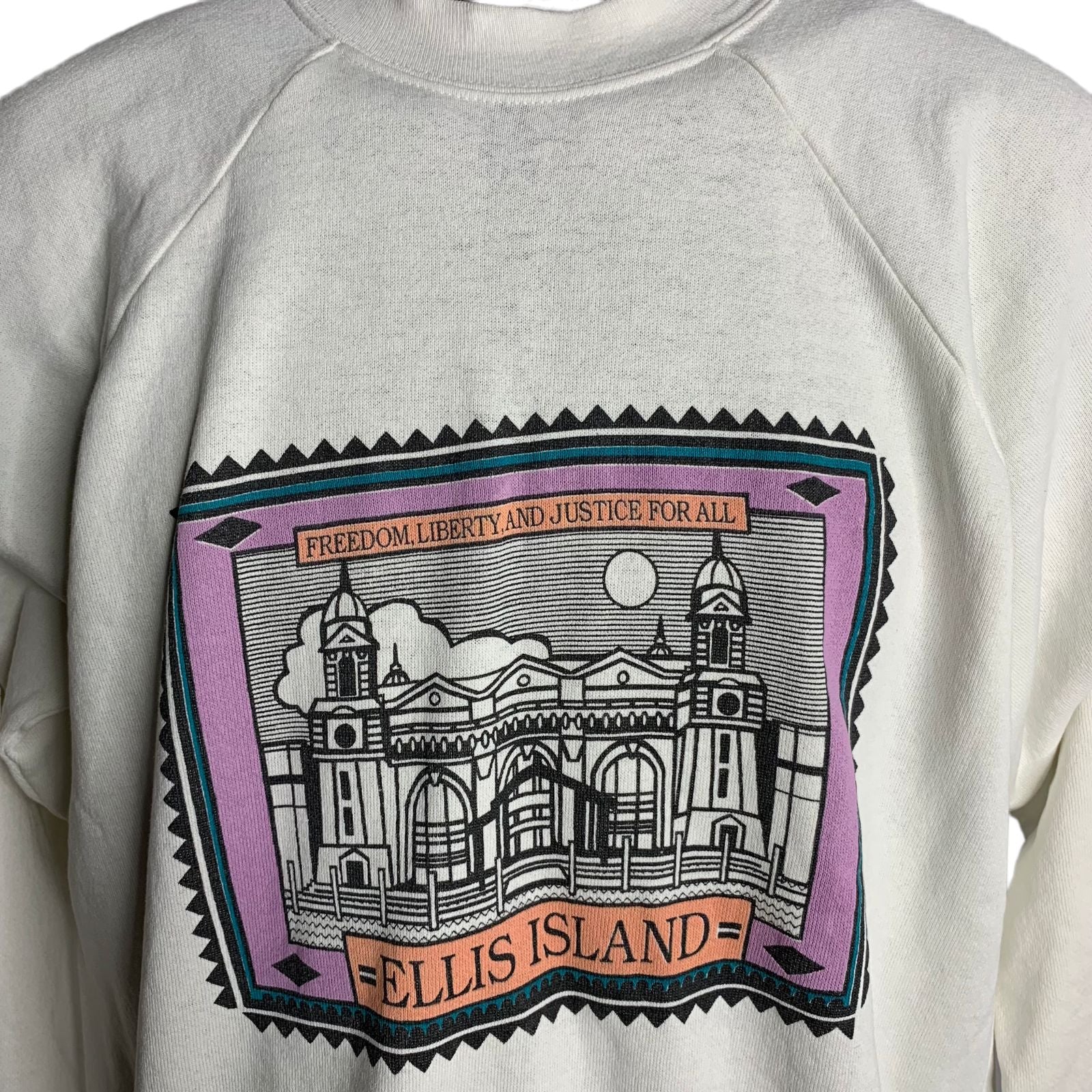 Vintage 80s Ellis Island Crewneck Sweatshirt Xl White Pullover Long Sleeves by Signal - Image 2
