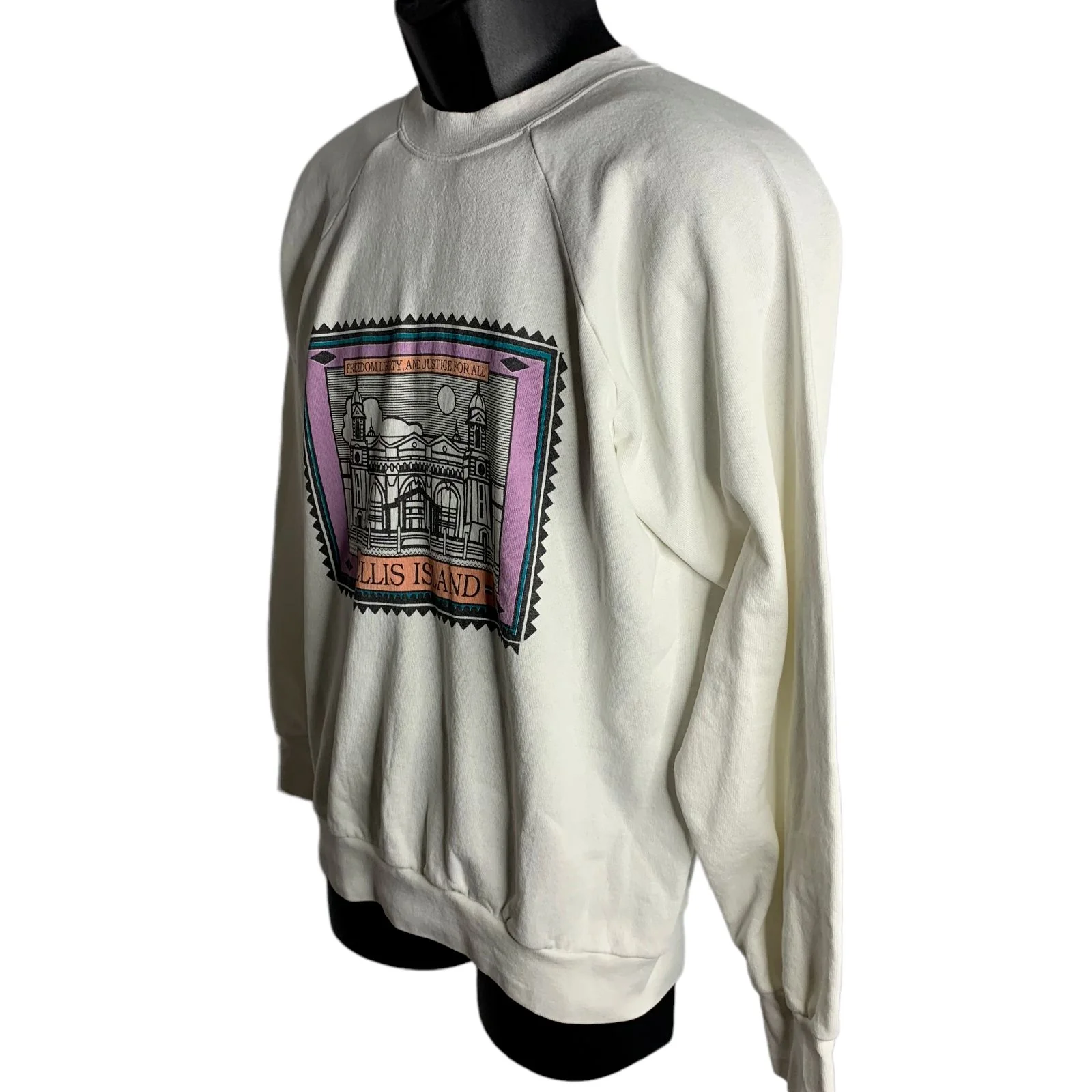 Vintage 80s Ellis Island Crewneck Sweatshirt Xl White Pullover Long Sleeves by Signal - Image 3