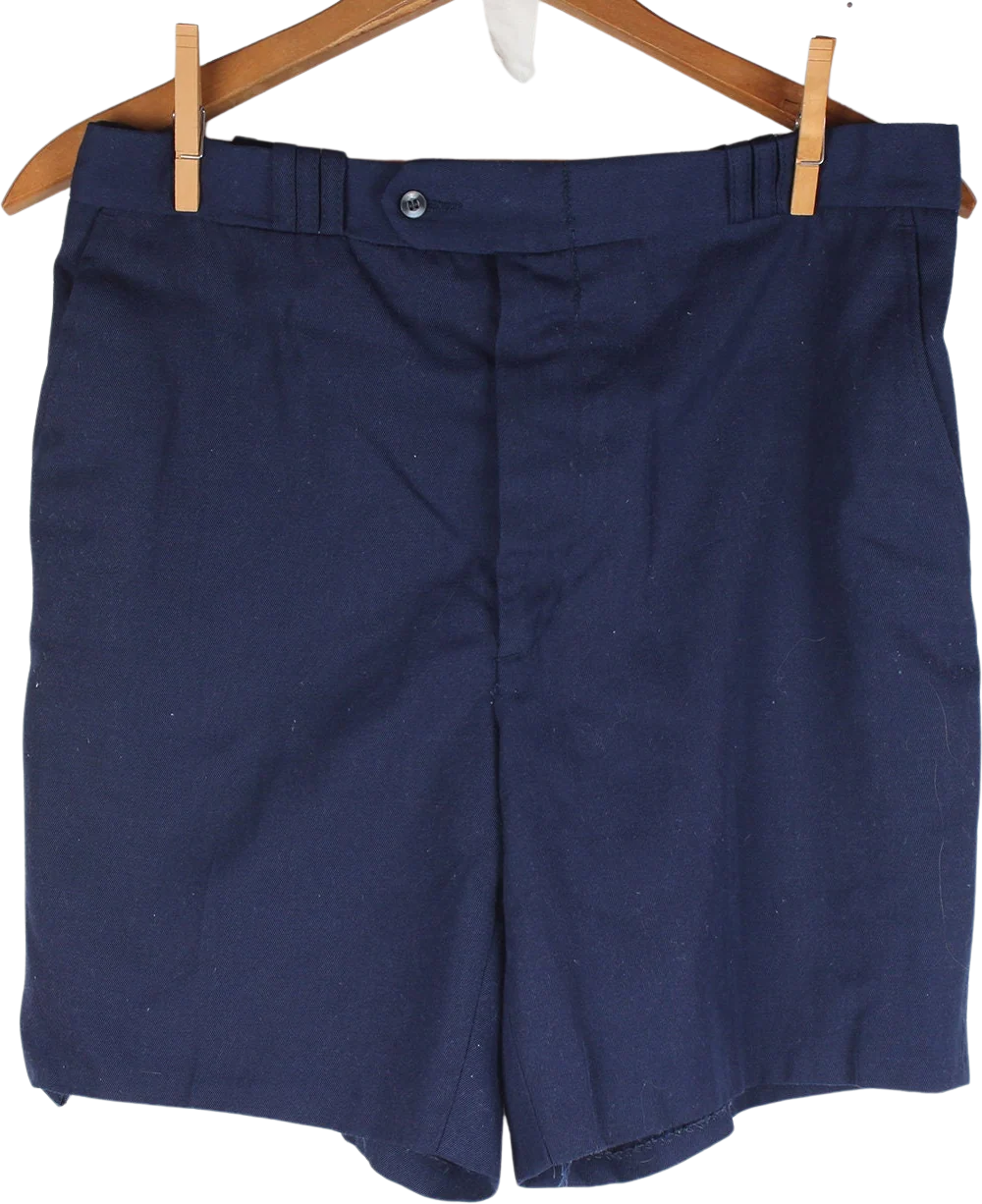 Vintage 80s Era Men's Navy Preppy Pleat Front Summer Shorts Mid Thigh Length