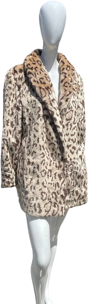 Vintage 80s Faux Leopard Coat Overcoat Shirt Soft Chic Animal Print Coat Size L Unisex Men; S Size 42 by Blair