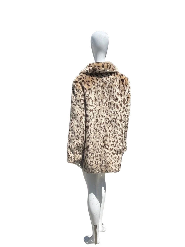 Vintage 80s Faux Leopard Coat Overcoat Shirt Soft Chic Animal Print Coat Size L Unisex Men; S Size 42 by Blair - Image 4