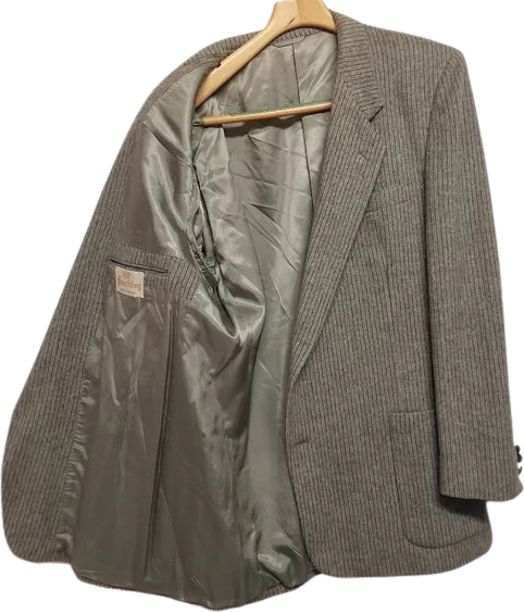 Vintage 80s Finchley Fifth Avenue Gray Camel Wool Pinstripe Suit Coat Blazer