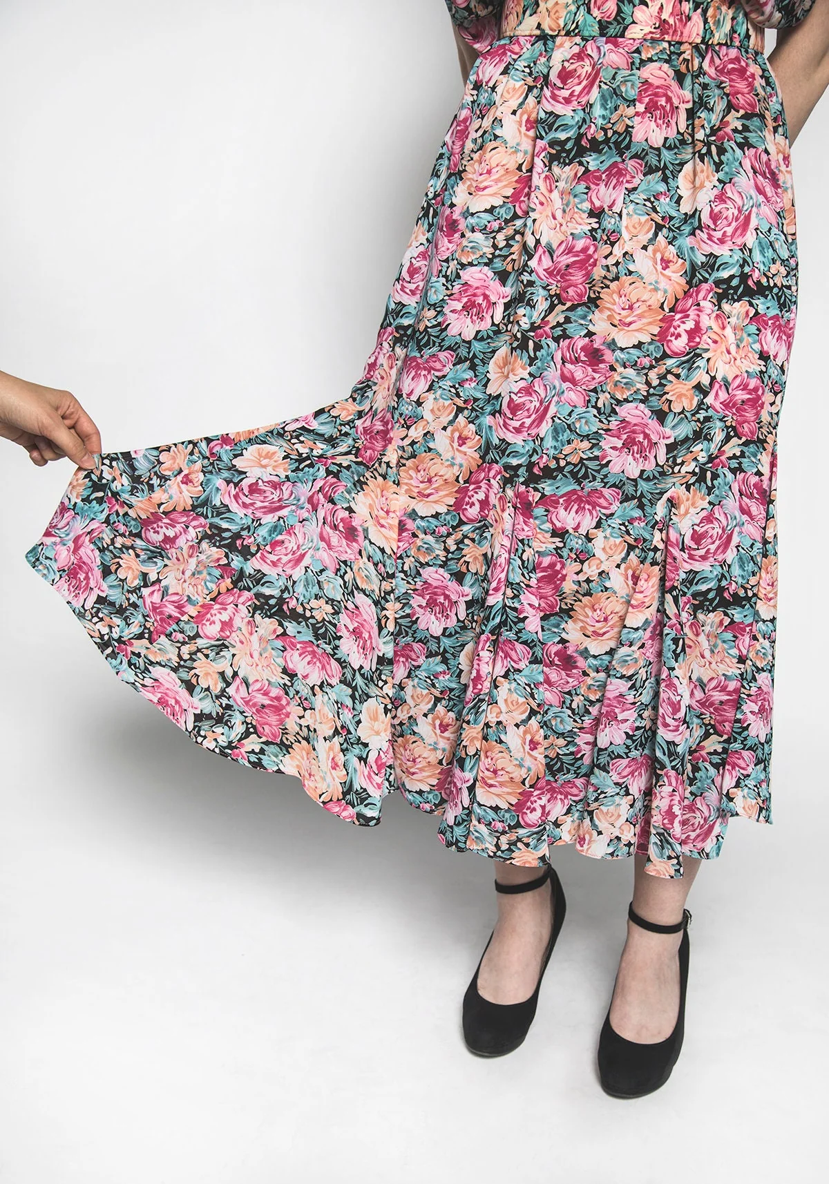 Vintage 80s Floral Dress - Dramatic Draped Floral Bloom Print Sheer Dress by Zam Zam - Open Split Sleeve - Small Medium - Image 4