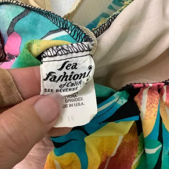 Vintage 80s Floral Jungle Faux Skirt One Piece Xl by Sea Fashions - Image 4