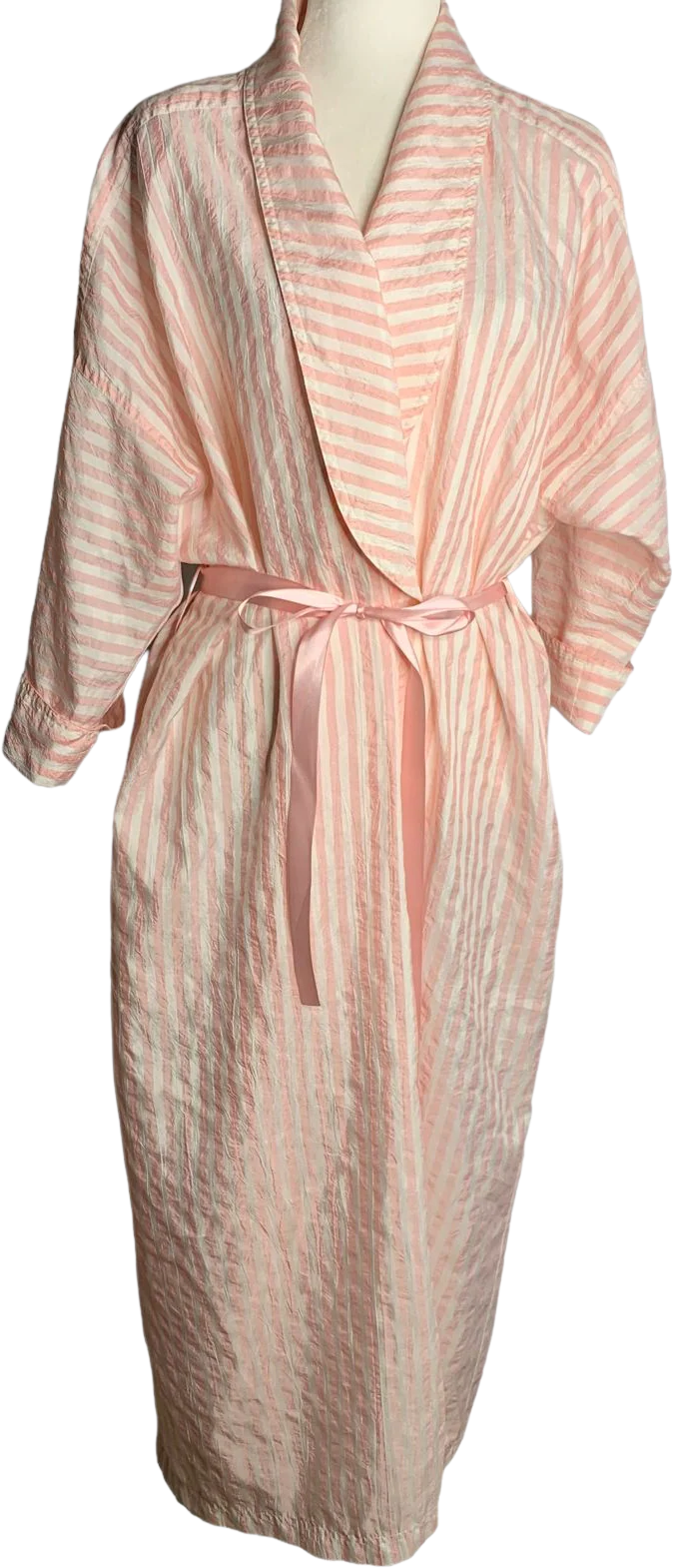 Vintage 80s Full Length Lightweight Robe M Pink Striped Saks Fifth Avenue by Periphery