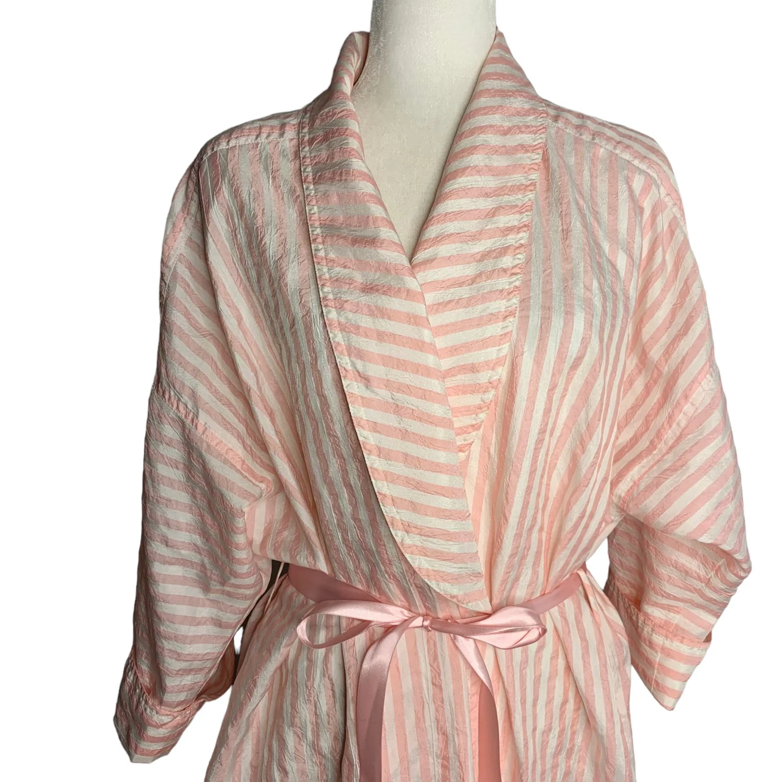 Vintage 80s Full Length Lightweight Robe M Pink Striped Saks Fifth Avenue by Periphery - Image 2