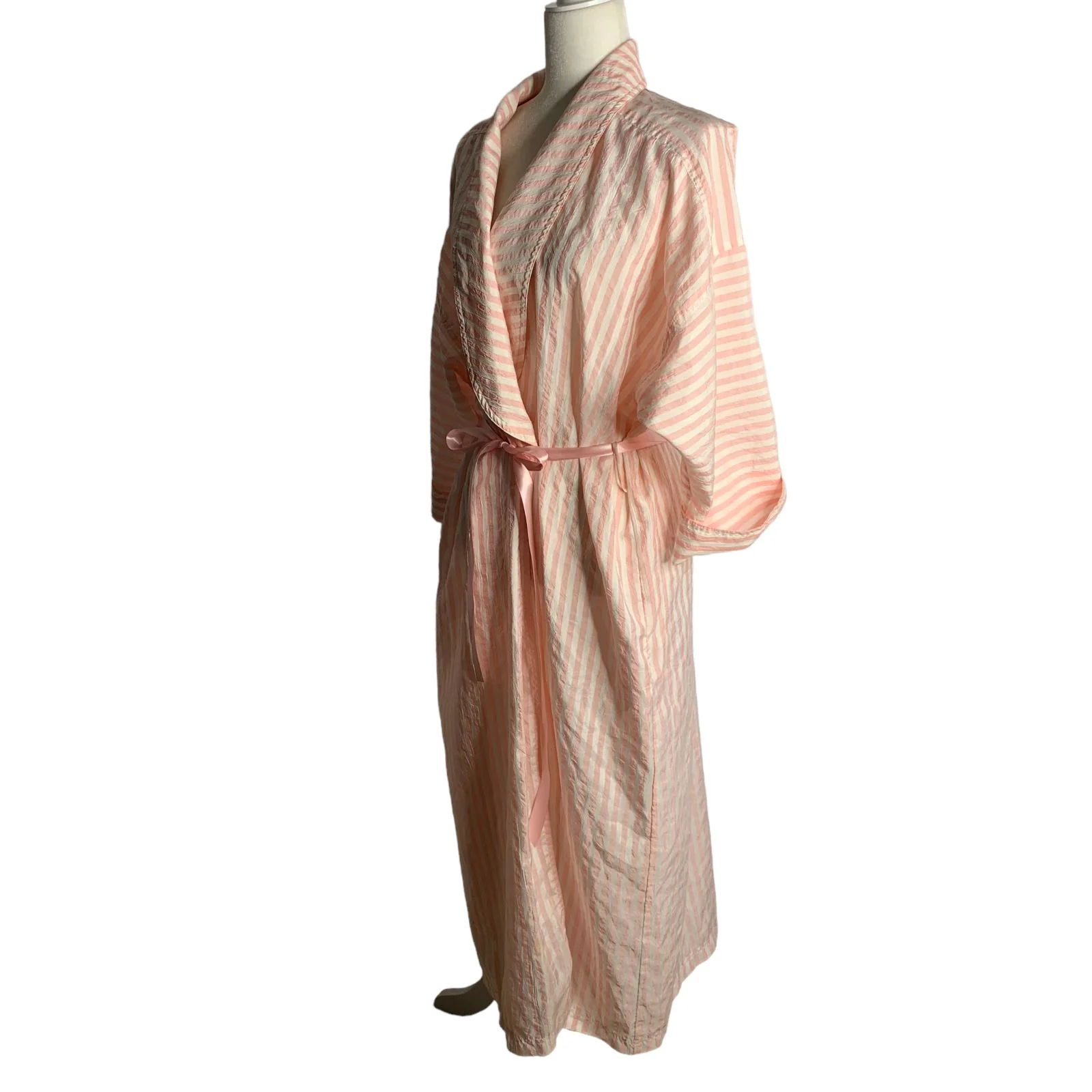 Vintage 80s Full Length Lightweight Robe M Pink Striped Saks Fifth Avenue by Periphery - Image 3