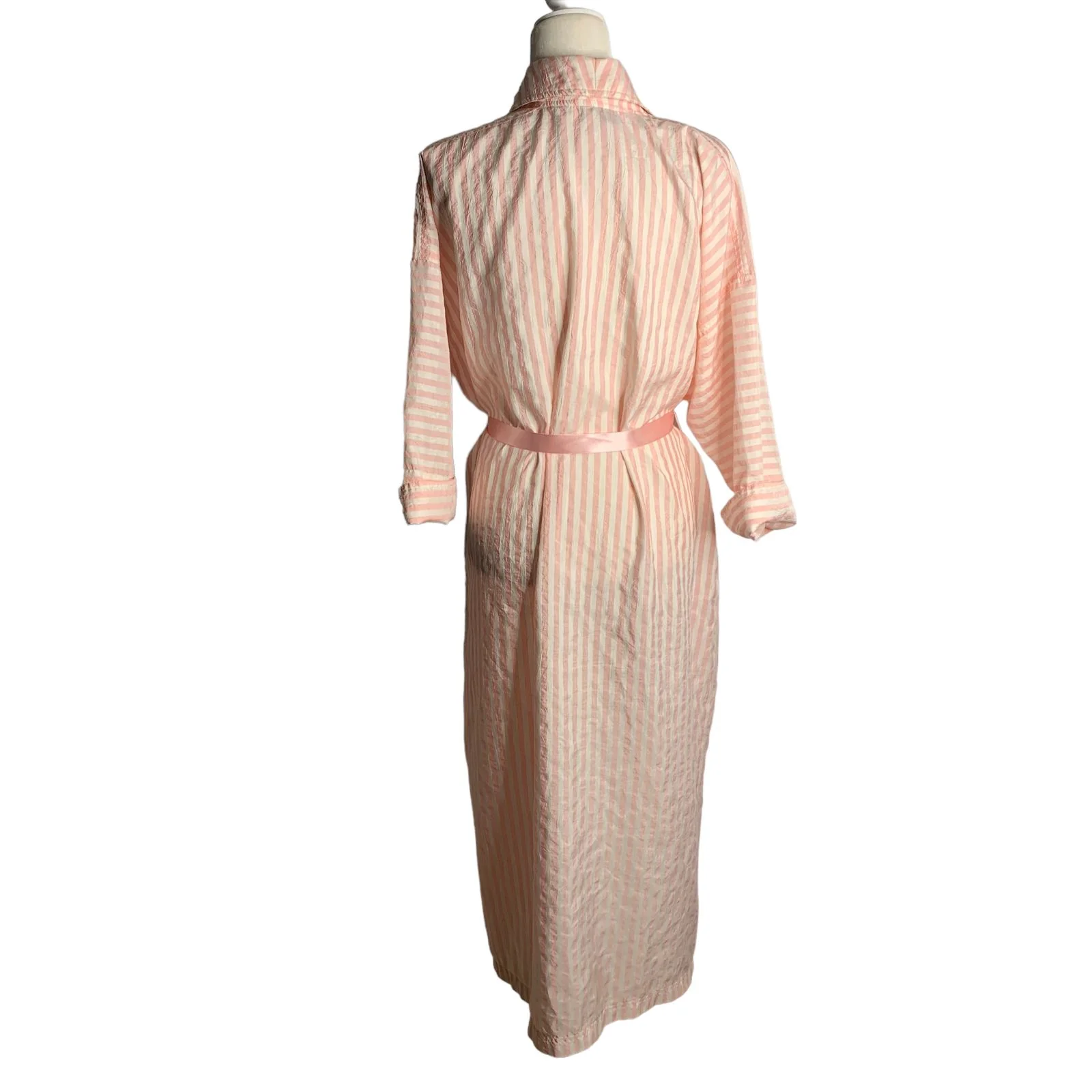 Vintage 80s Full Length Lightweight Robe M Pink Striped Saks Fifth Avenue by Periphery - Image 4