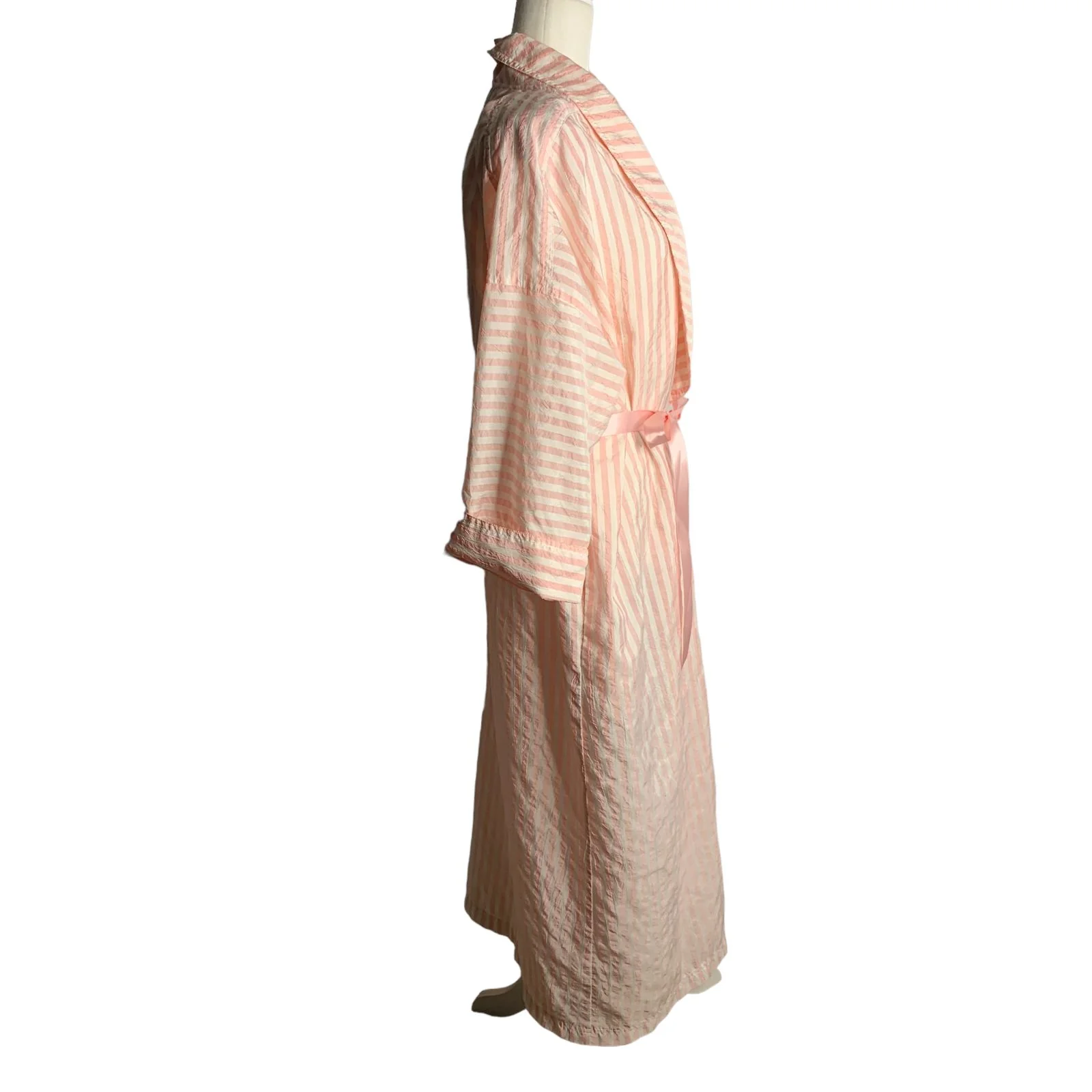 Vintage 80s Full Length Lightweight Robe M Pink Striped Saks Fifth Avenue by Periphery - Image 5