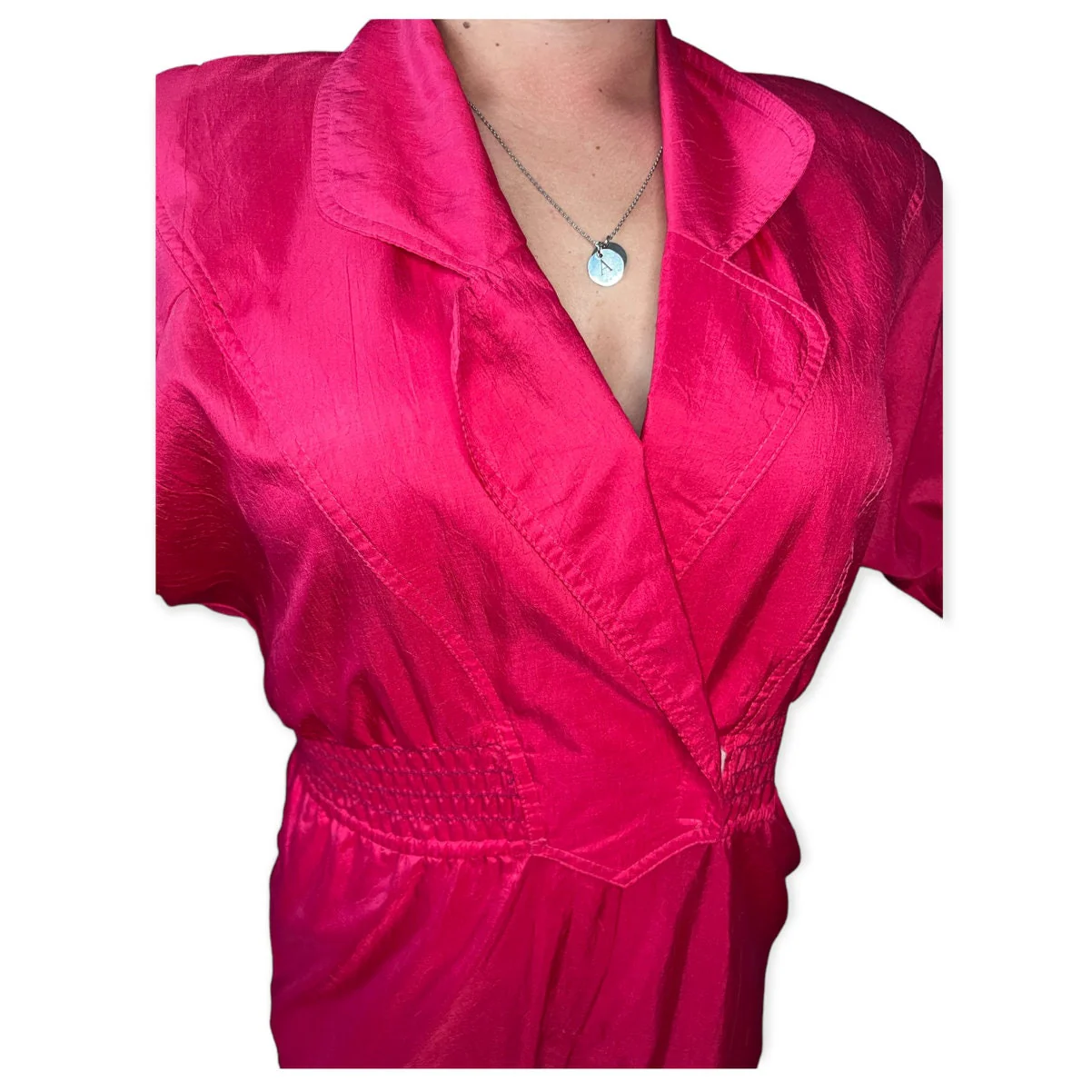 Vintage 80s Fuschia Hot Pink V-Neck Jumper 10 Small/med Winter Retro by Joan Walters - Image 4