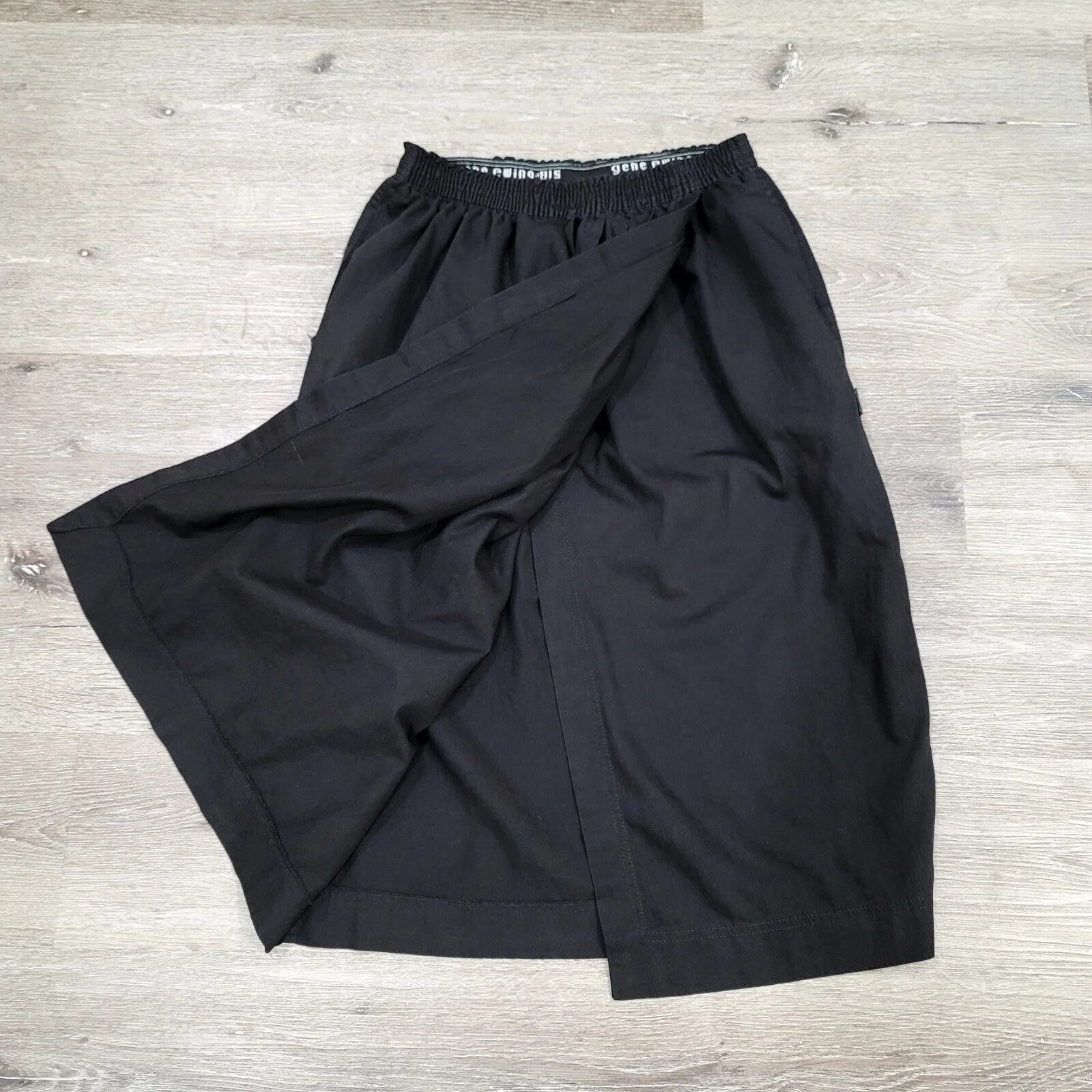80s Sunwashed Wrinkle Rich Black Wrap Midi Skirt By Gene Ewing Bis - Image 2