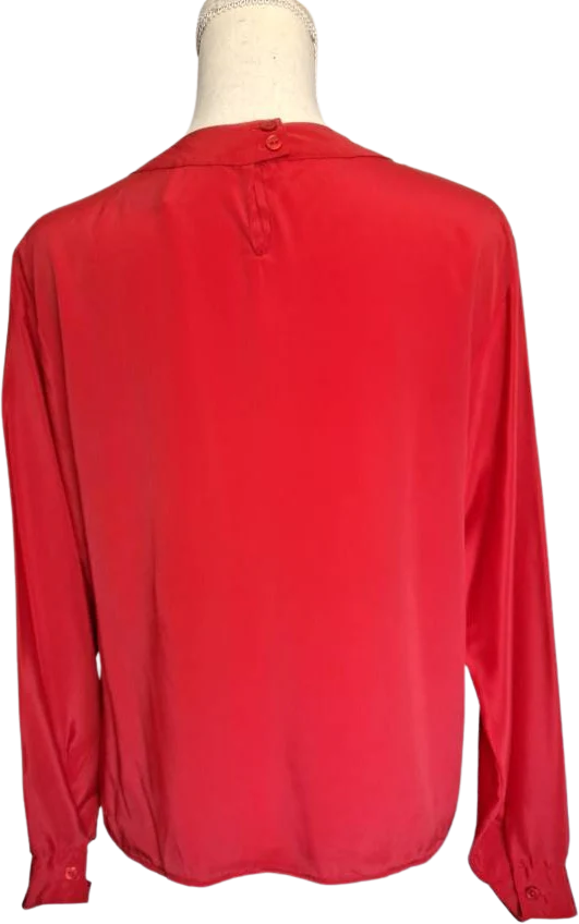 80s Red Front Pleat Long Sleeve Blouse By Glances - Image 2
