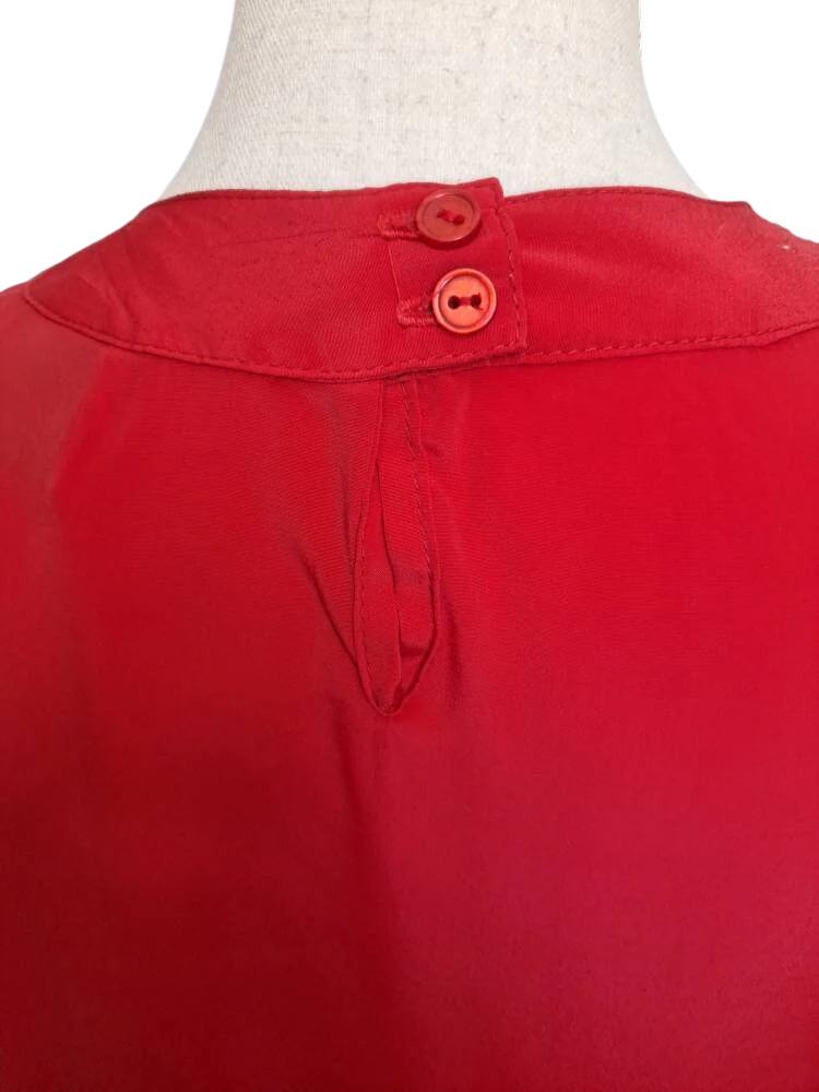 80s Red Front Pleat Long Sleeve Blouse By Glances - Image 3