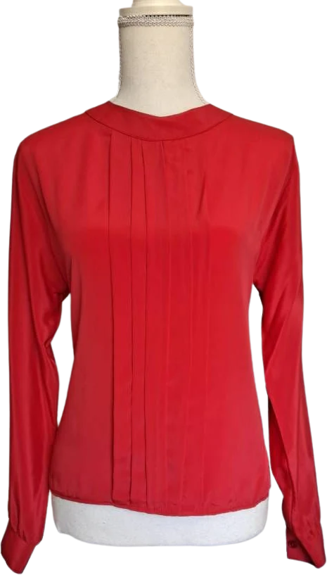 80s Red Front Pleat Long Sleeve Blouse By Glances - Image 5