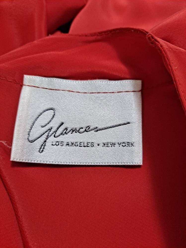 80s Red Front Pleat Long Sleeve Blouse By Glances - Image 6