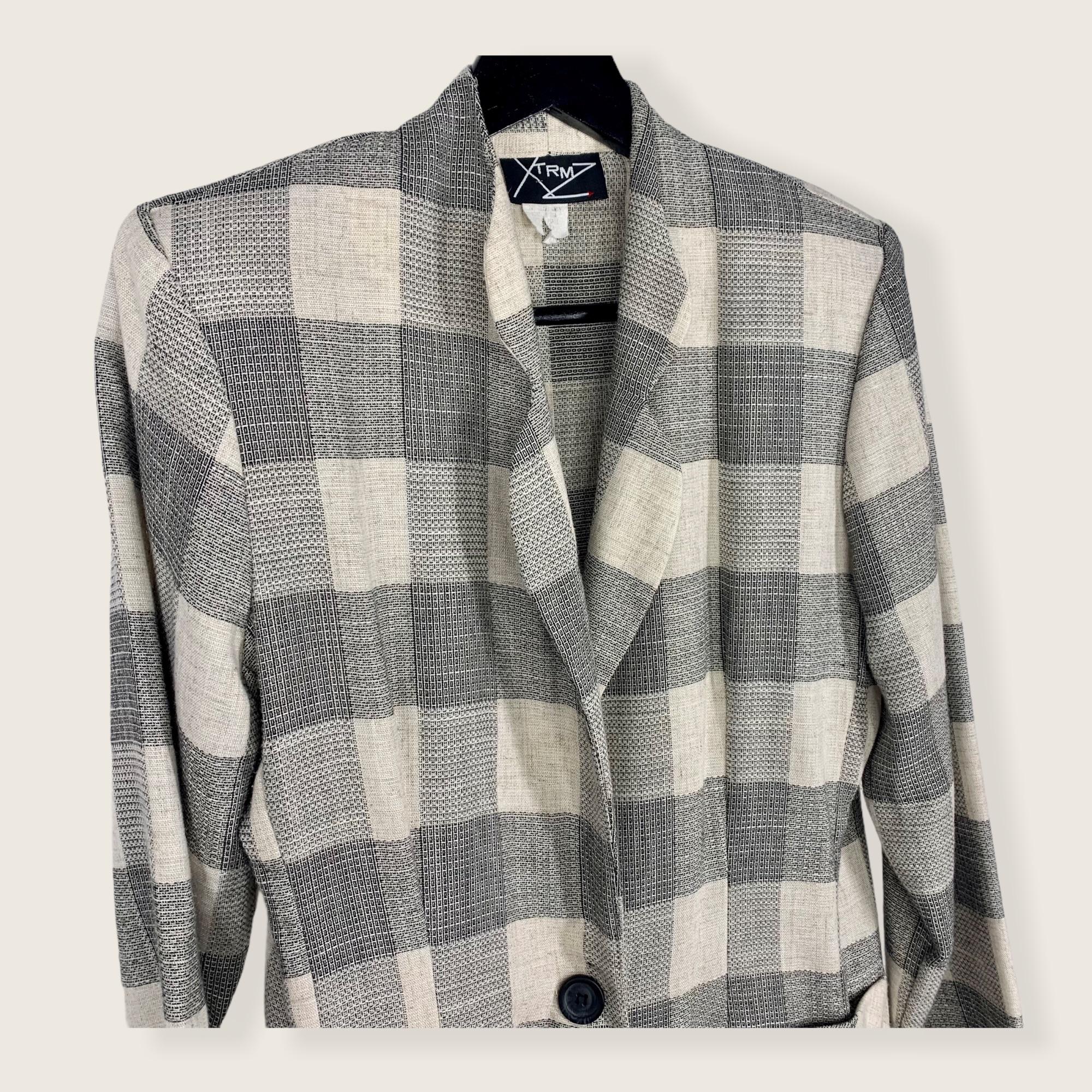 Vintage 80s Gray Big Checkered Blazer Large by Xtrmz - Image 2