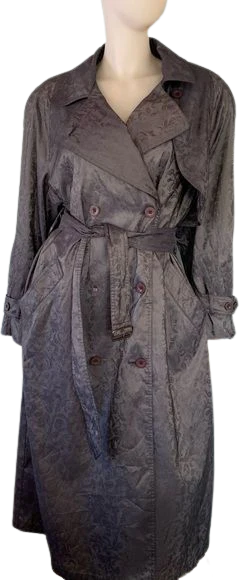 Vintage 80s Gray Trench Coat Tonal Floral Dark Gray by London Fog