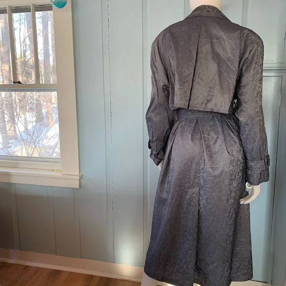 Vintage 80s Gray Trench Coat Tonal Floral Dark Gray by London Fog - Image 3